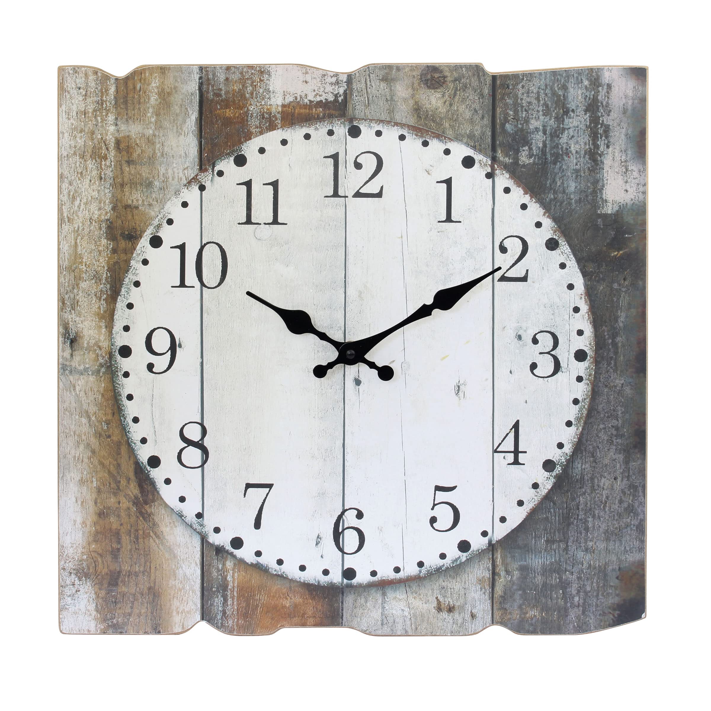 Stonebriar Square 15 Rustic Farmhouse Worn Wood Arabic Number Wall Clock, Battery Operated, Brown