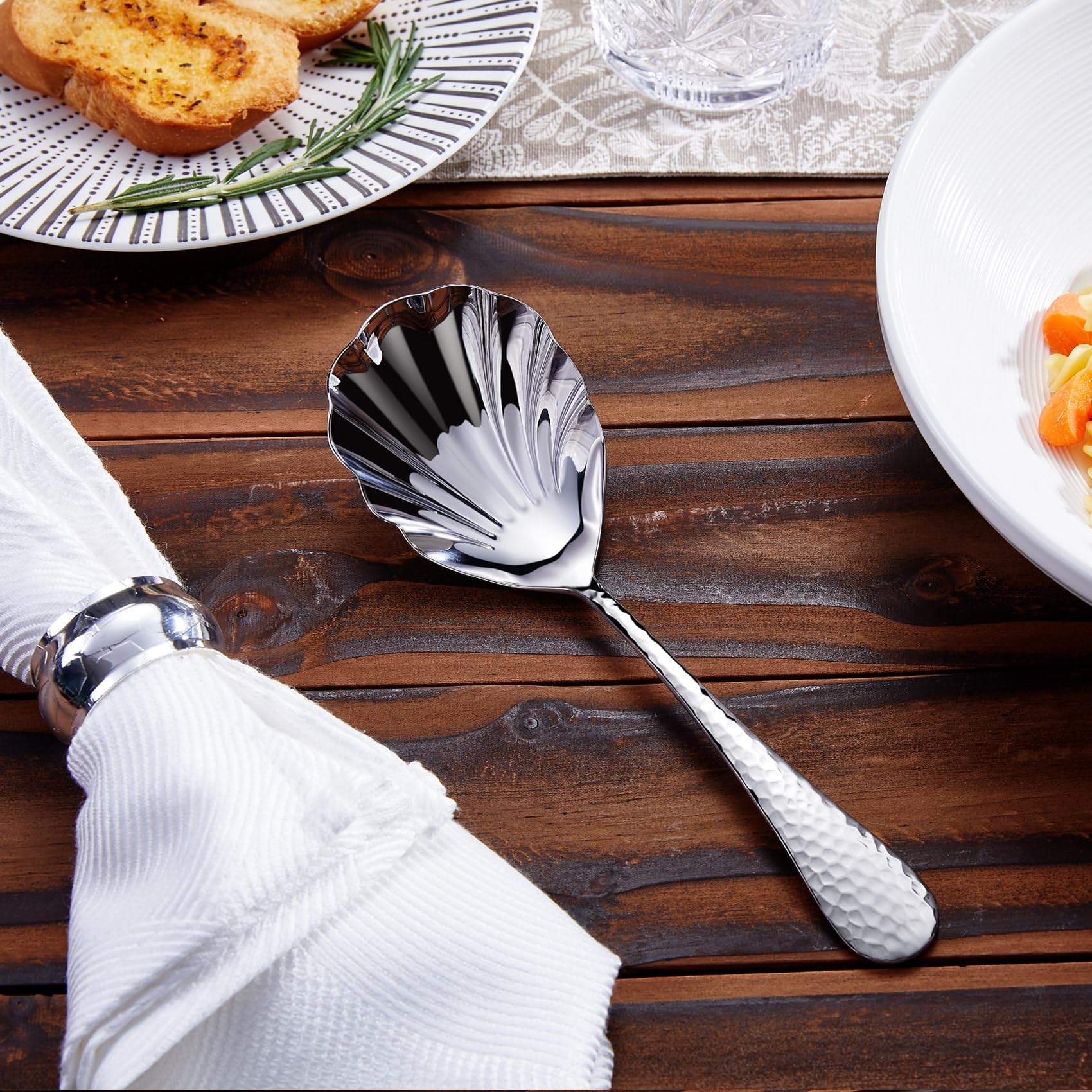 Keawell Premium 8.5'' Hammered Vegetable Spoon - 18/10 Stainless Steel - Exquisite Blend Of Elegance And Functionality - Dishwas