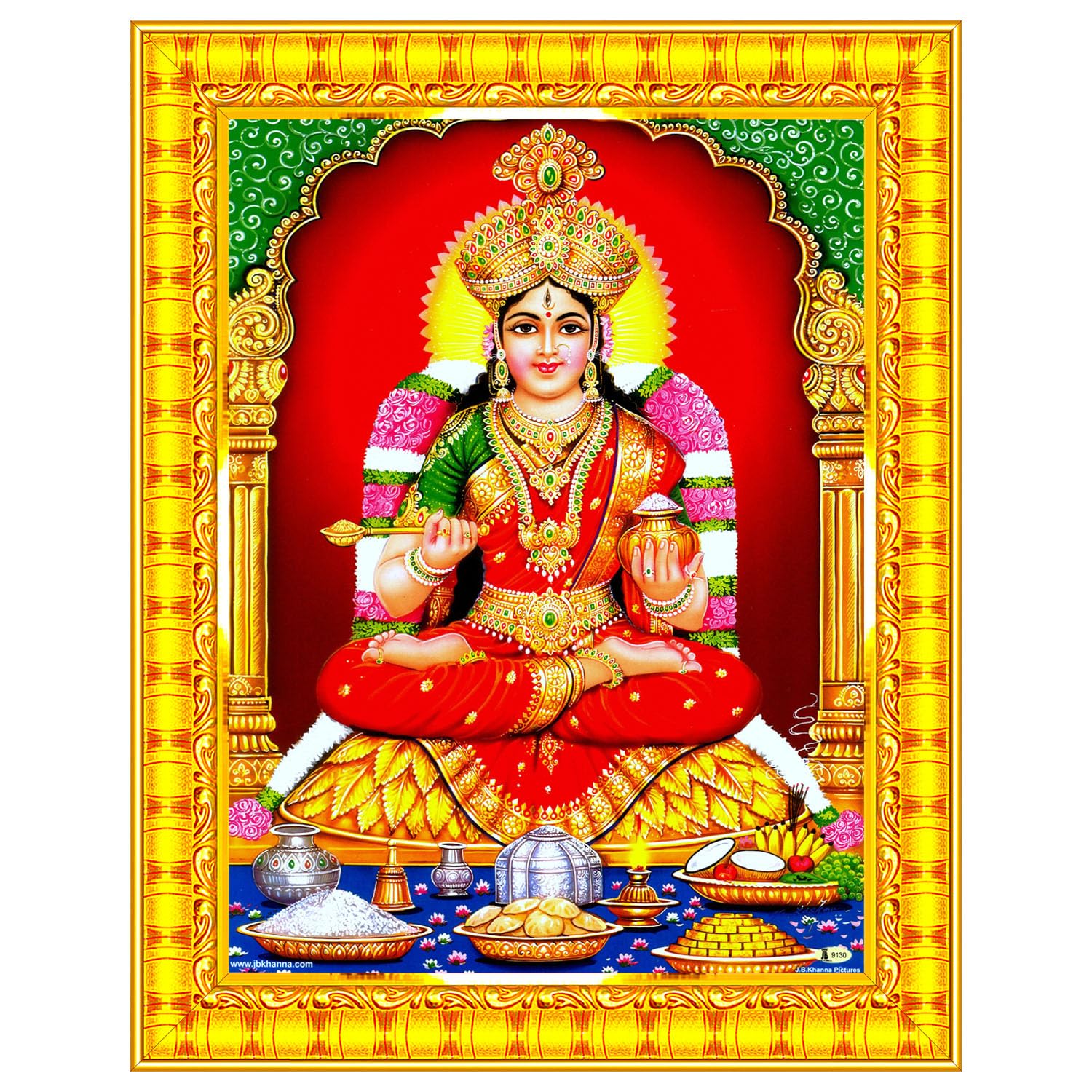 Pavan Photo Laminations Goddess Annapurna Devi Annapoorani Mata Maa Wall Painting Framed Home Decor (Wood,Matte,Gold,Big Size,10