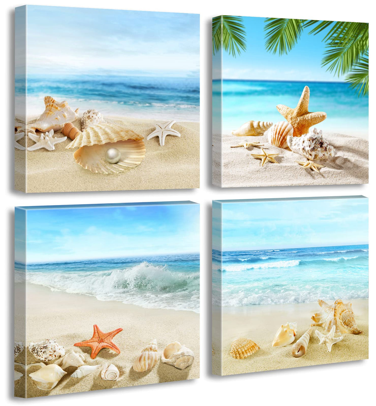 Jiazugo Beach Wall Art Bathroom Paintings Decor Seashell Starfish Nature Canvas Pictures Blue Ocean Theme Decorations Posters Co