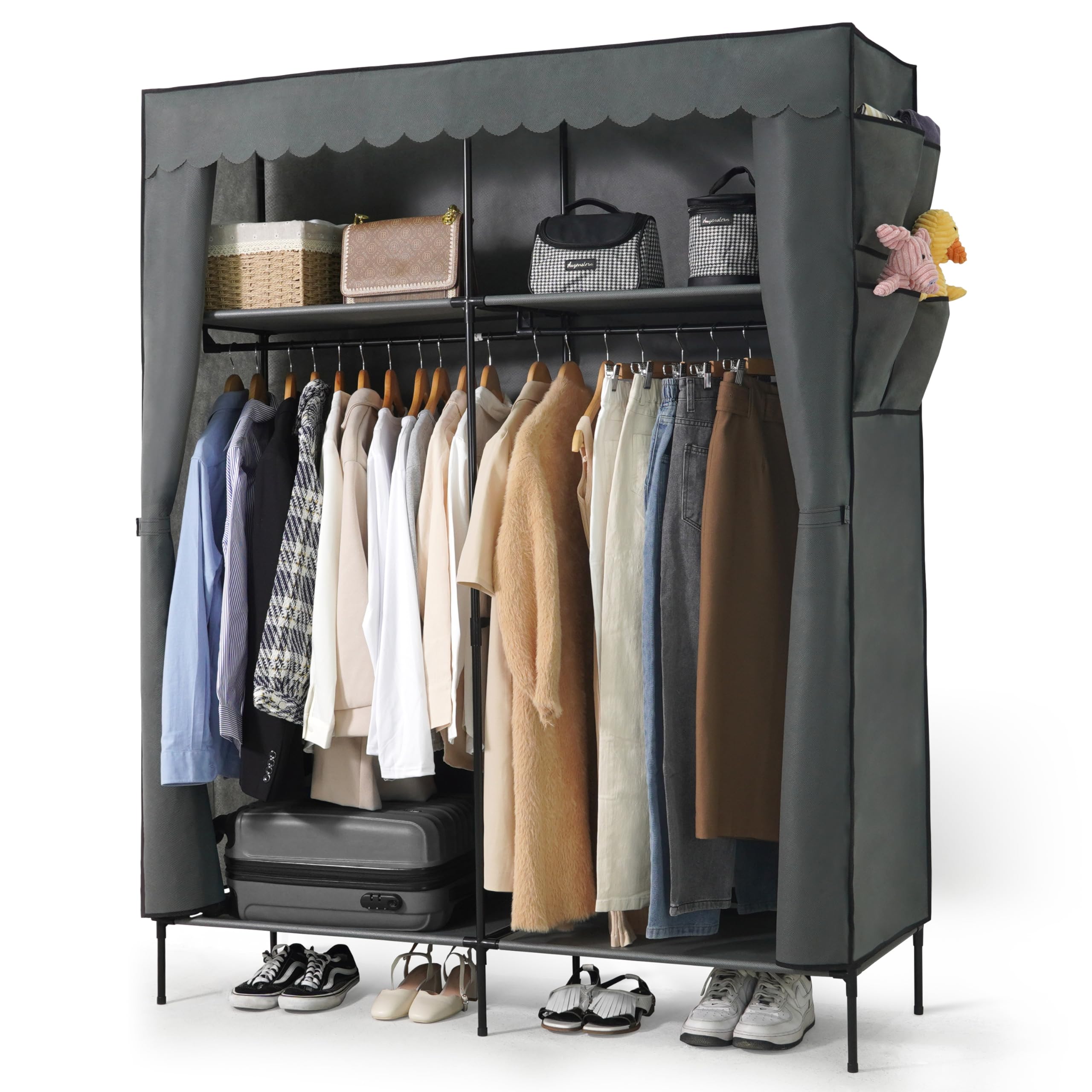 Caphaus 55-Inch Clothing Rack With Cover, Portable Closet Wardrobe, Covered Garment Rack For Hanging Clothes, 190Lb Capacity Hea
