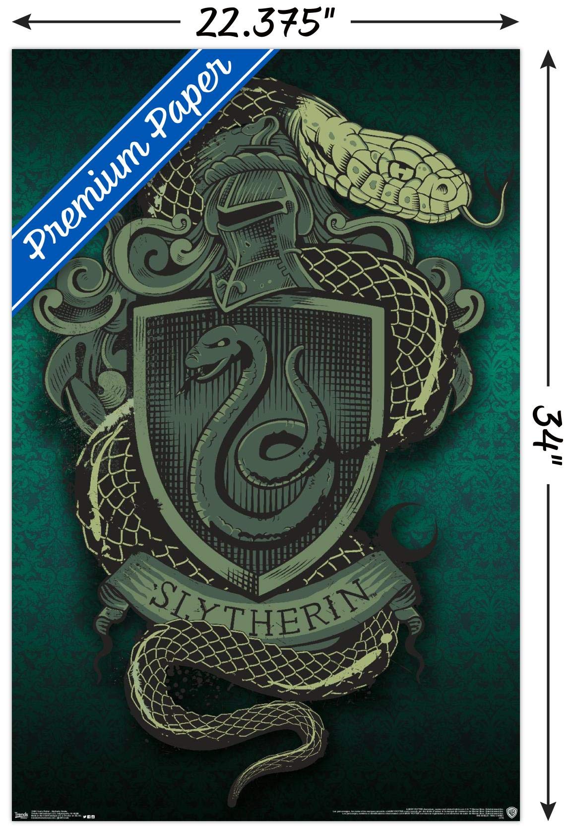 Trends International The Wizarding World: Harry Potter - Slytherin Snake Crest Wall Poster, 22.375'' X 34'', Premium Poster & Cl