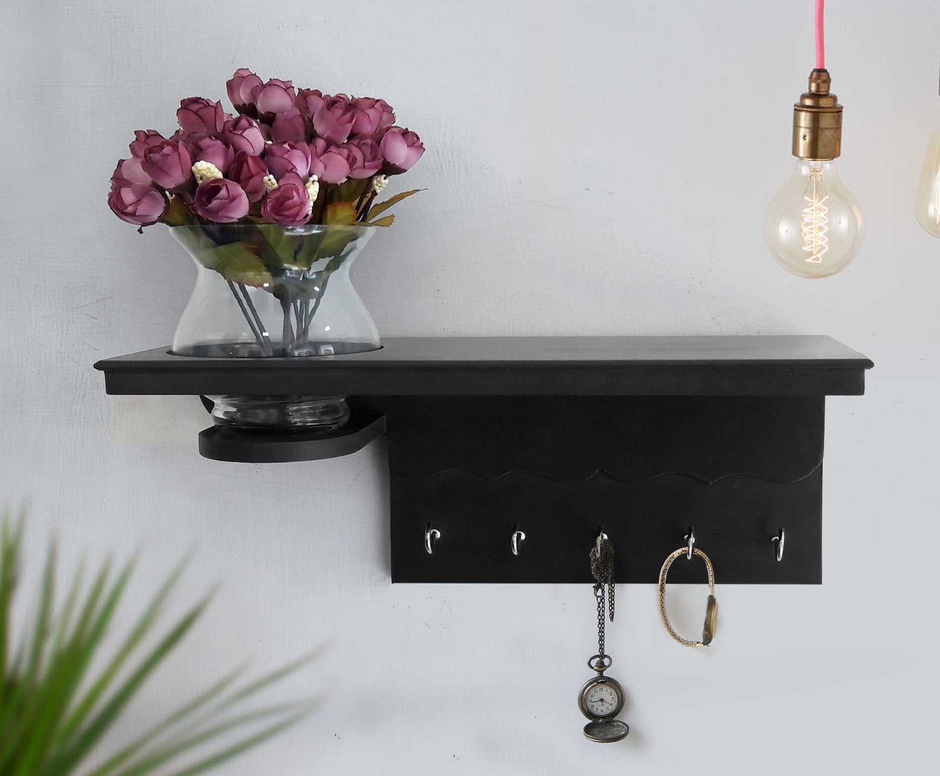 TIED RIBBONS Wooden Key Hanger for Wall dcor/Key Holder Wall Mounted/Key Rack with Flower Vase and Flower Bunches  Key Holder f