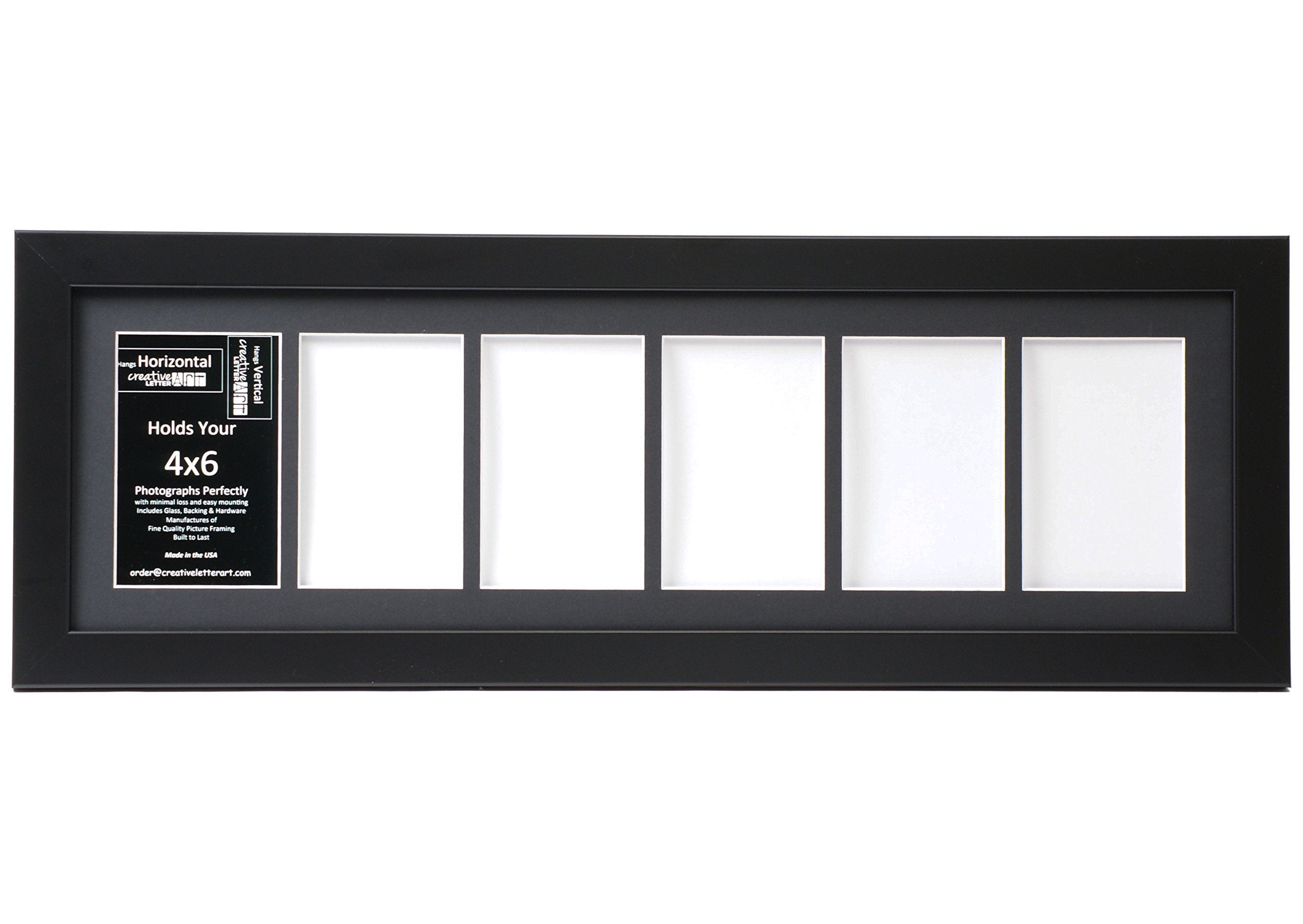 Creative Letter Art 4    x 6    Multiple Opening Picture Frame Collage with 6 holes, Manhattan Black Frame with 8 x 26-inch Blac