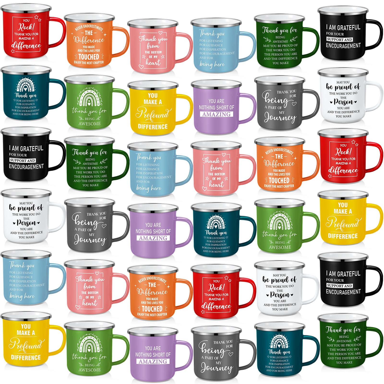 Domensi 36 Pcs Employee Appreciation Gift 12oz Enamel Mug with Handle Inspirational Novelty Coffee Mugs Thank You Gift for Nurse