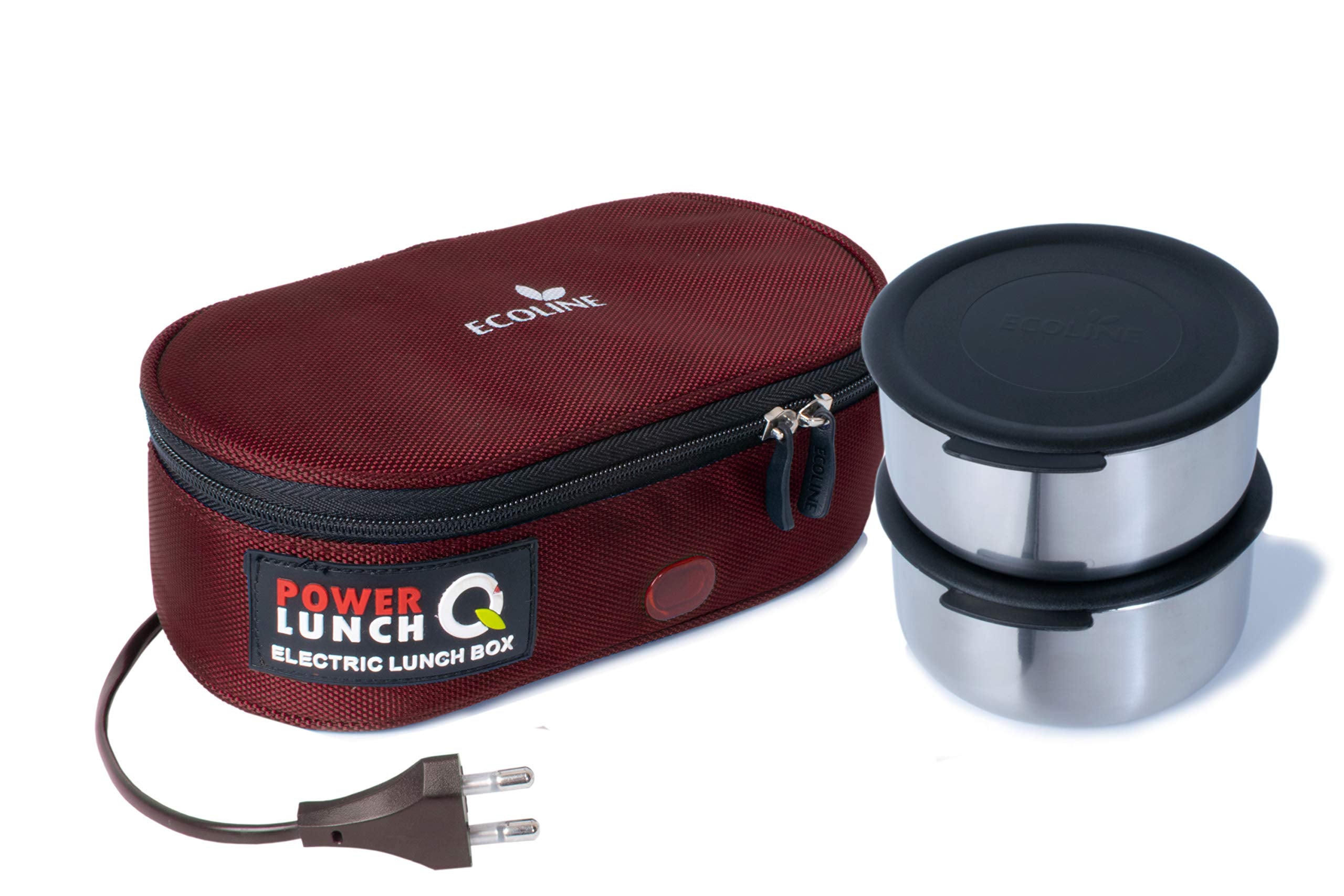 Ecoline Fabric Power Lunch Q2, Electric Lunch Box,Capacity 800Ml,(2 Containers 400Ml) Maroon