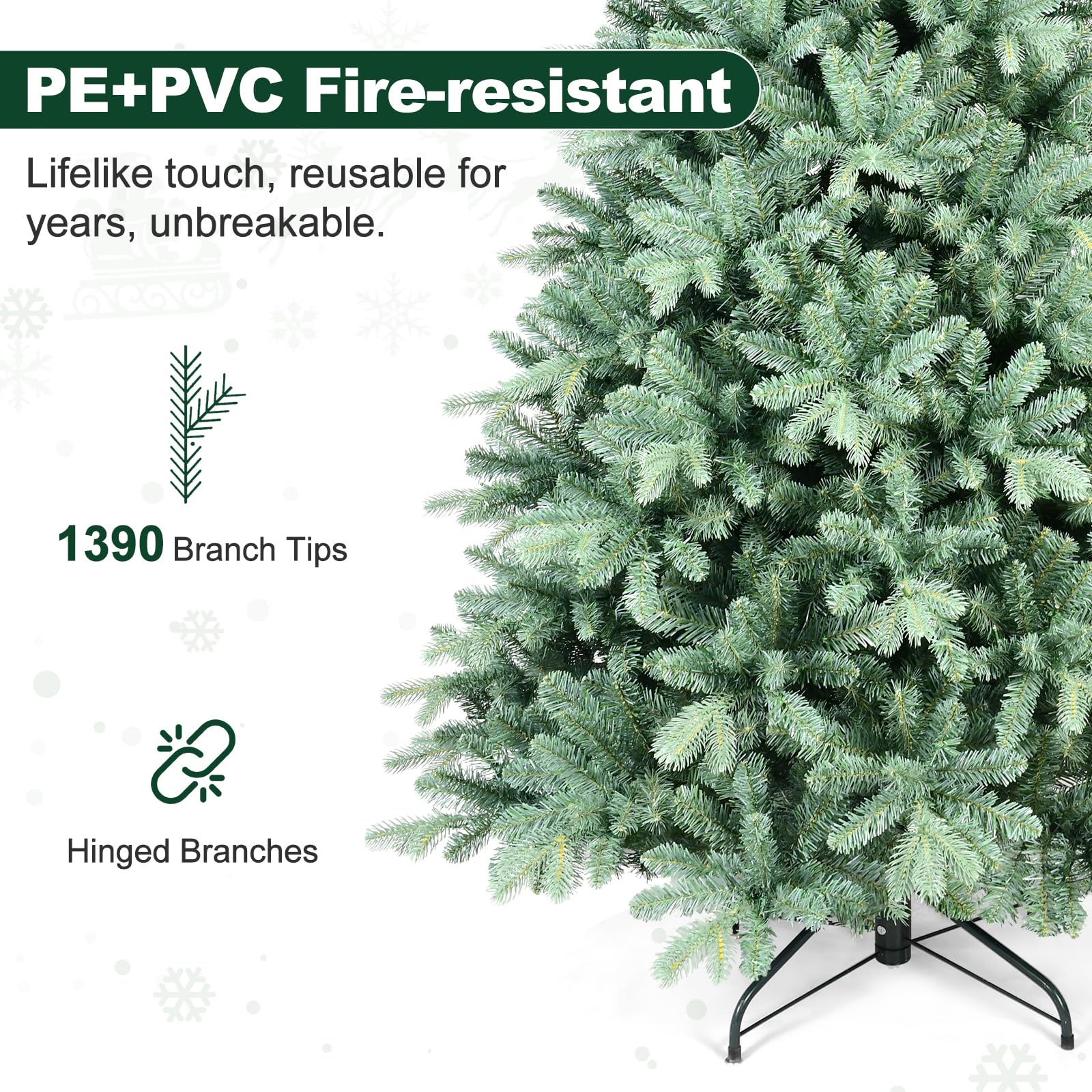 Bulexwish 6ft Blue Spruce Artificial Christmas Tree, Unlit Xmas Tree with Realistic PE/PVC Needles & Easy Setup Hinged Design, C