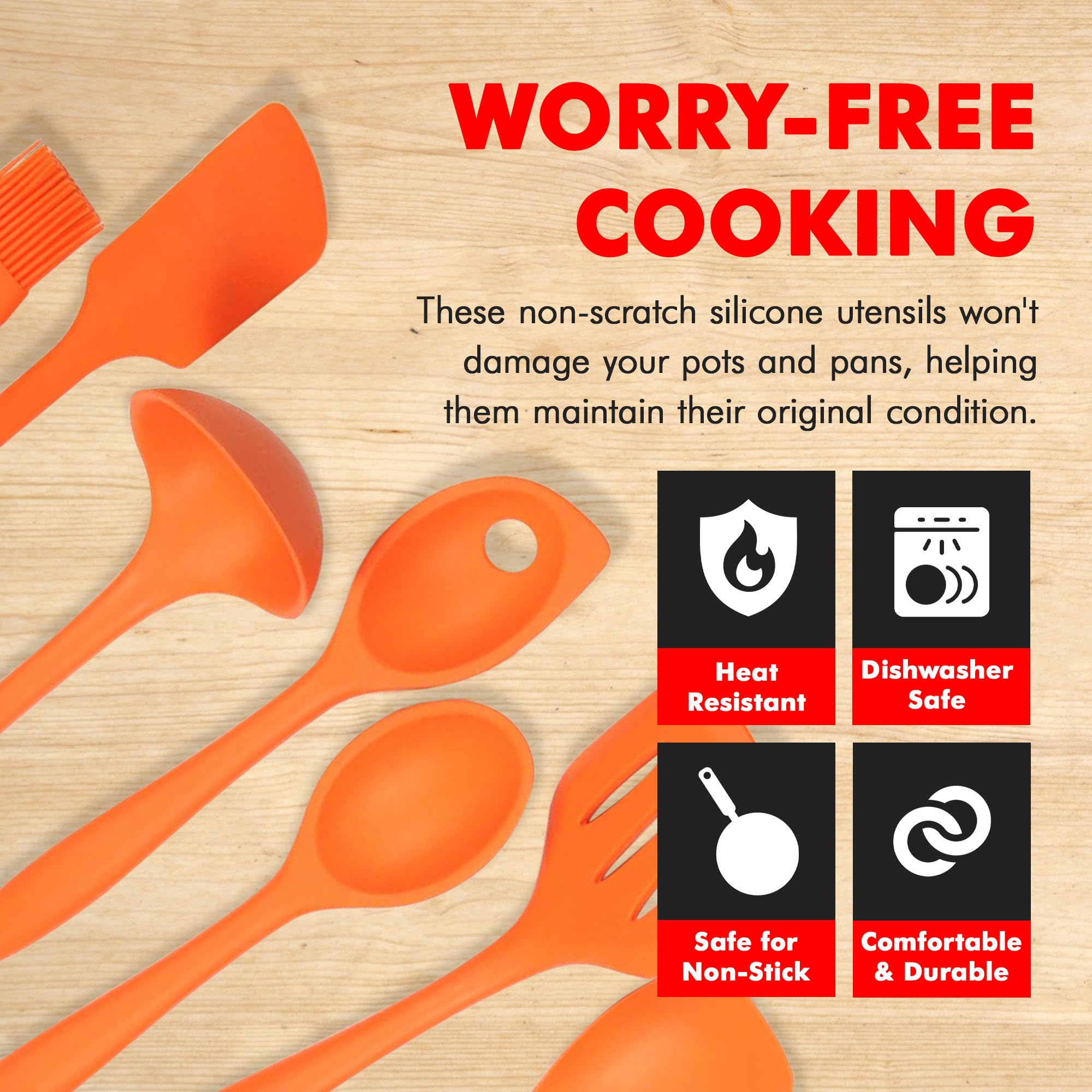 Chef Craft Premium Silicone Kitchen Tool And Utensil, 7 Piece Set, Orange