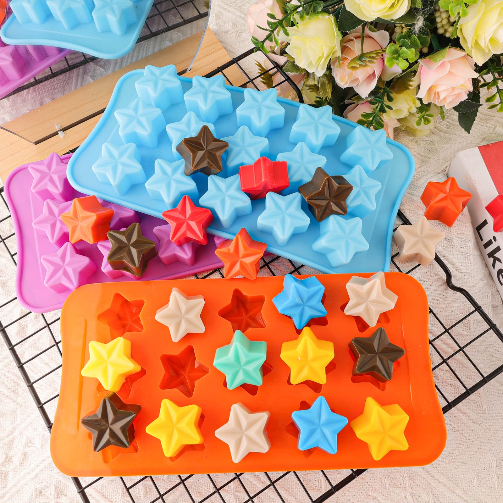 Shaped Chocolate Molds Flower Silicone Molds Heart Shaped Molds Five-Pointed Star Silicone Bakeware Mold Flower Heart Shaped Diy