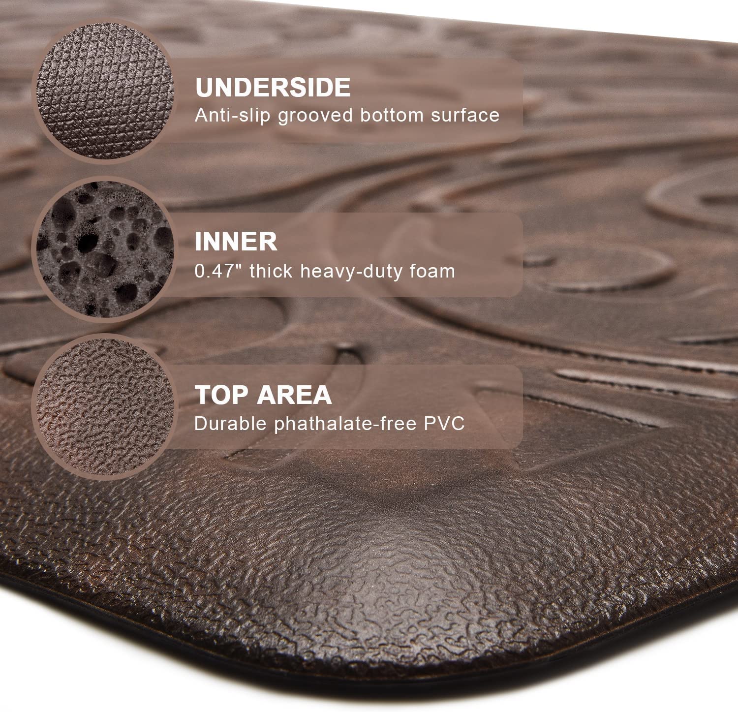 J&V Textiles Medallion Embossed Kitchen Mat Cushioned Anti Fatigue Floor Mat, Thick Non Slip Waterproof Kitchen Rugs And Mats,He