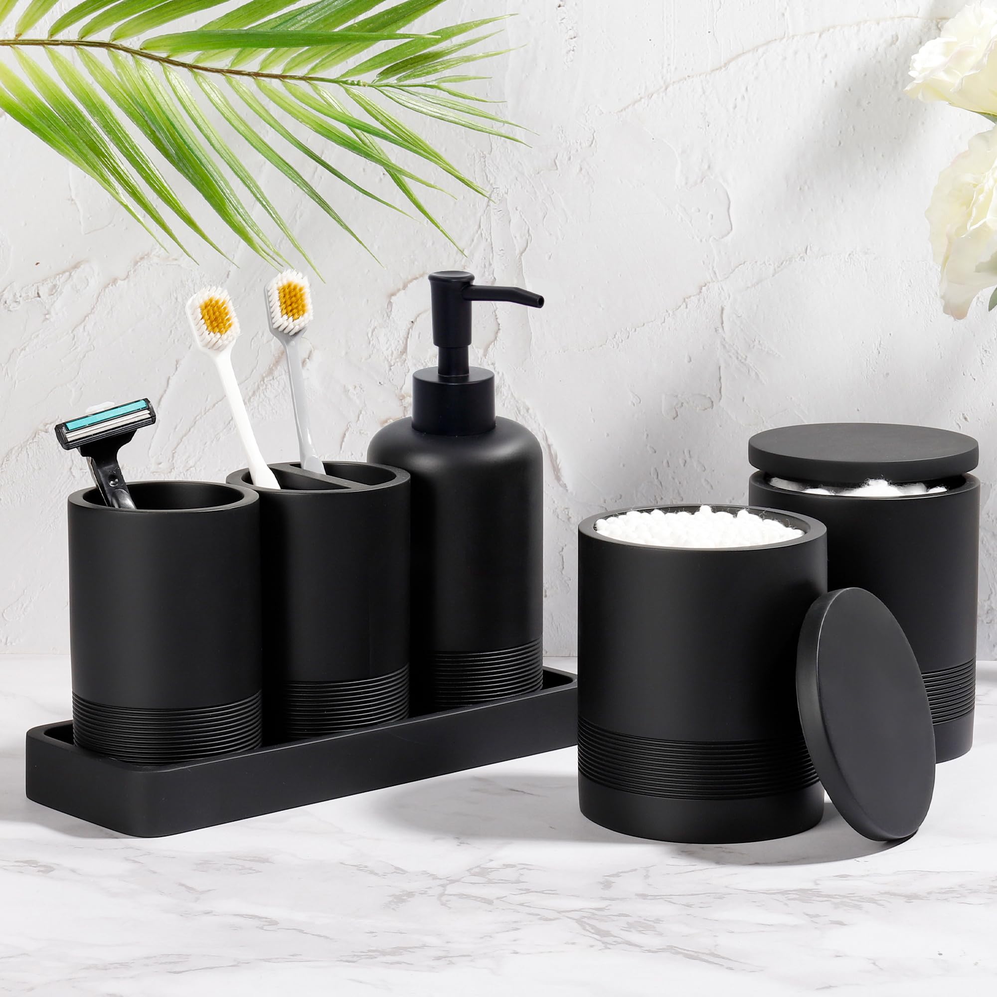 Bathroom Accessories Set, 6-Piece Bathroom Accessory Set, Toothbrush Holders Set, Soap Dispenser, Vanity Tray, Tumbler, Cotton S