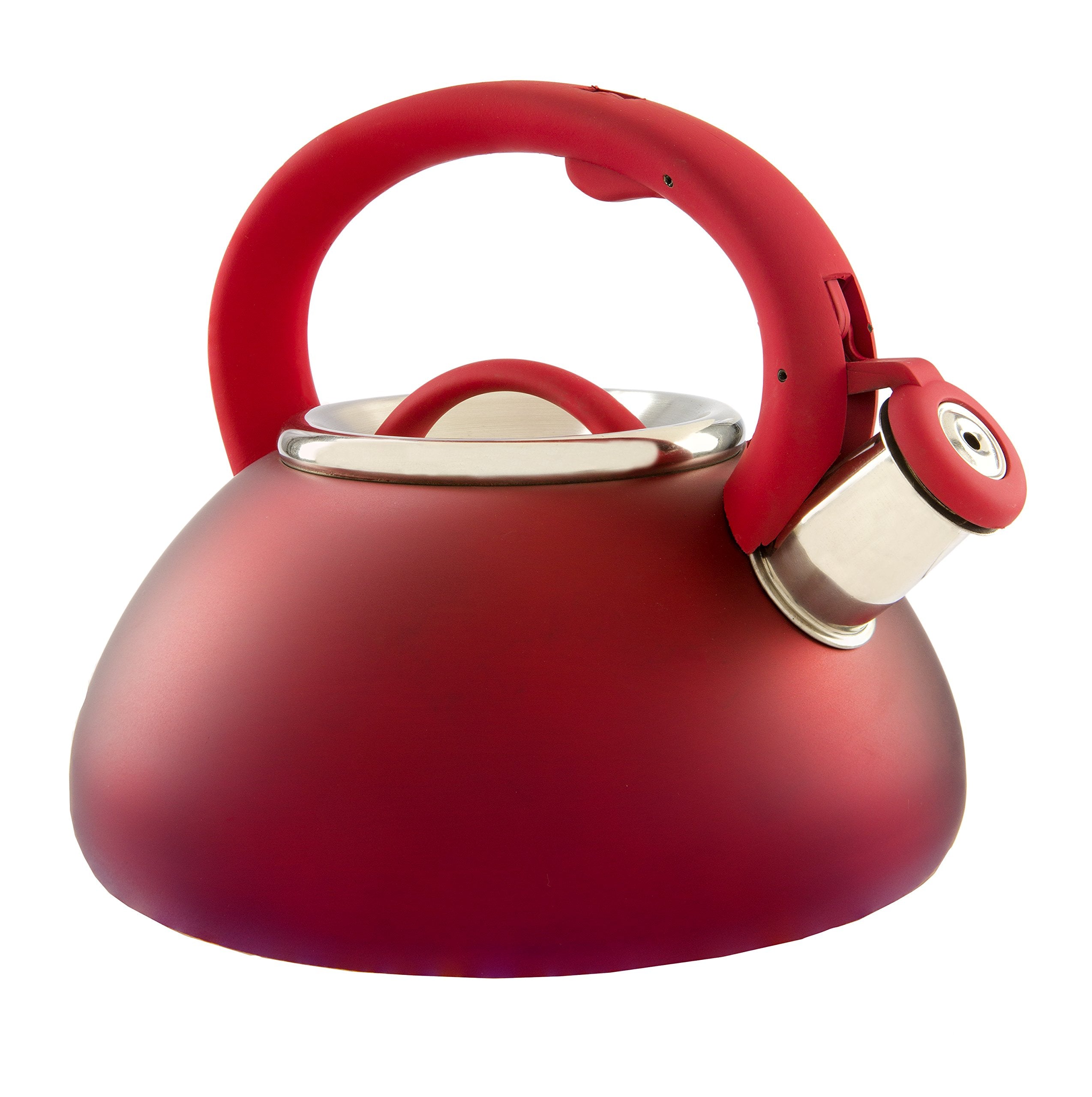 Primula Fast To Boil, Cool Touch Handle Food Grade Stainless Steel Hot Water Kettle, 2.5-Quart, Matte Red