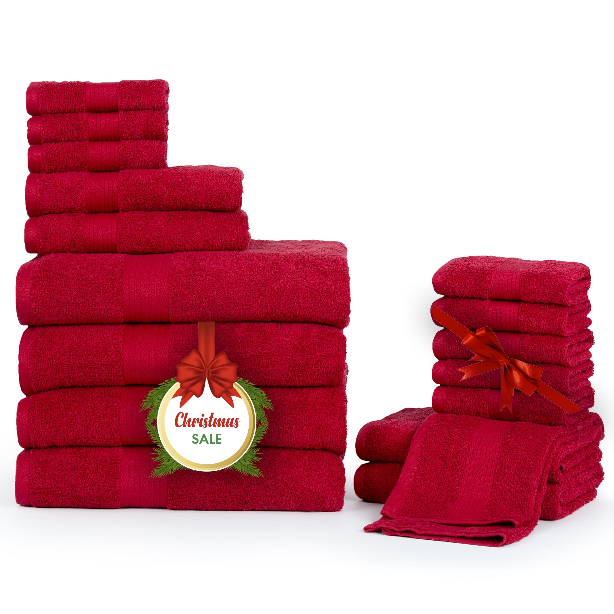 Ample Decor Bathroom Towel Set Of 18-4 Hand Towel, 4 Bath Towel, 10 Wash Cloths 600 Gsm 100% Cotton - High Absorbency Quick Dryi