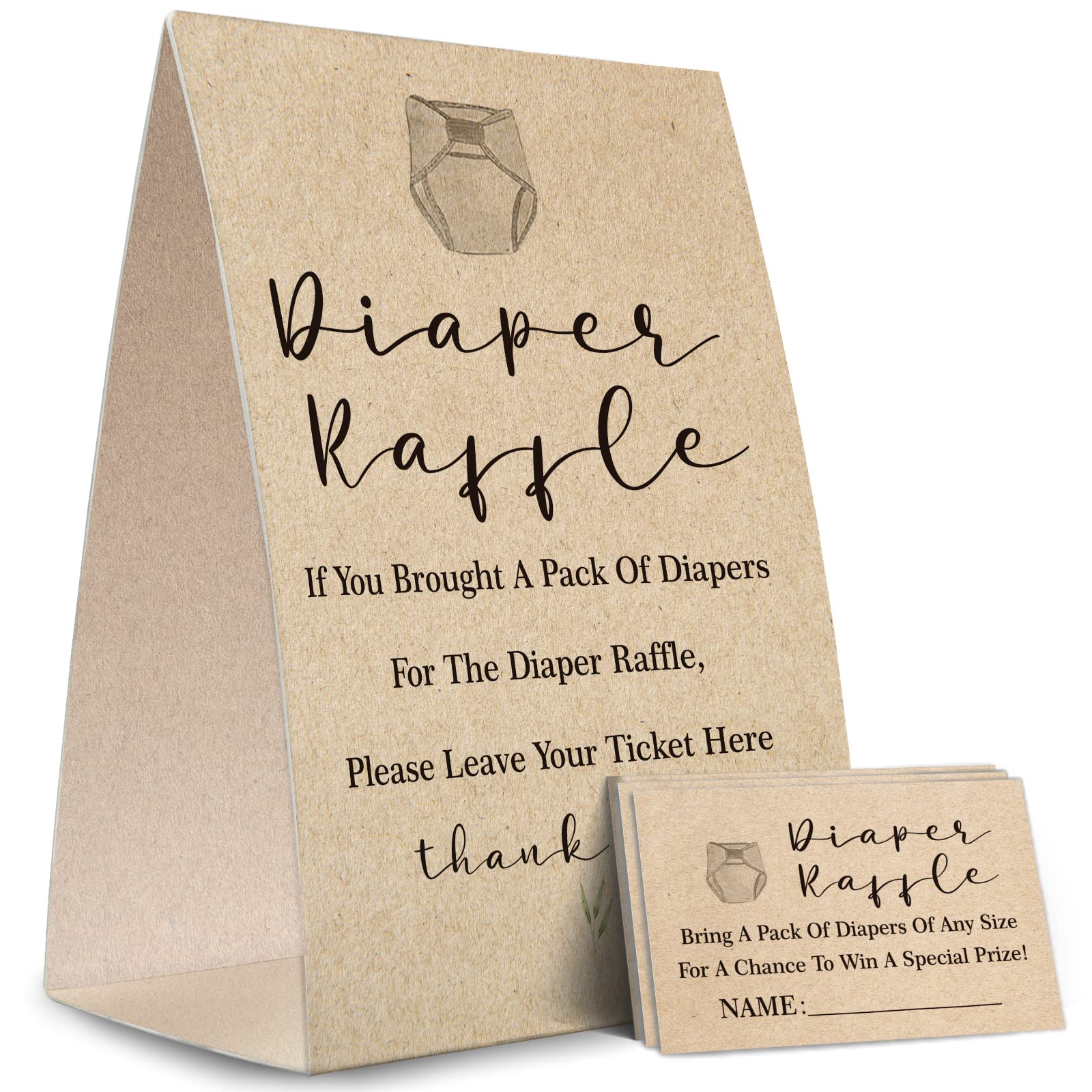 Tesedupoole Kraft Paper Diaper Raffle Sign,Diaper Raffle Baby Shower Game Kit (1 Standing Sign + 50 Guessing Cards),Baby Showers