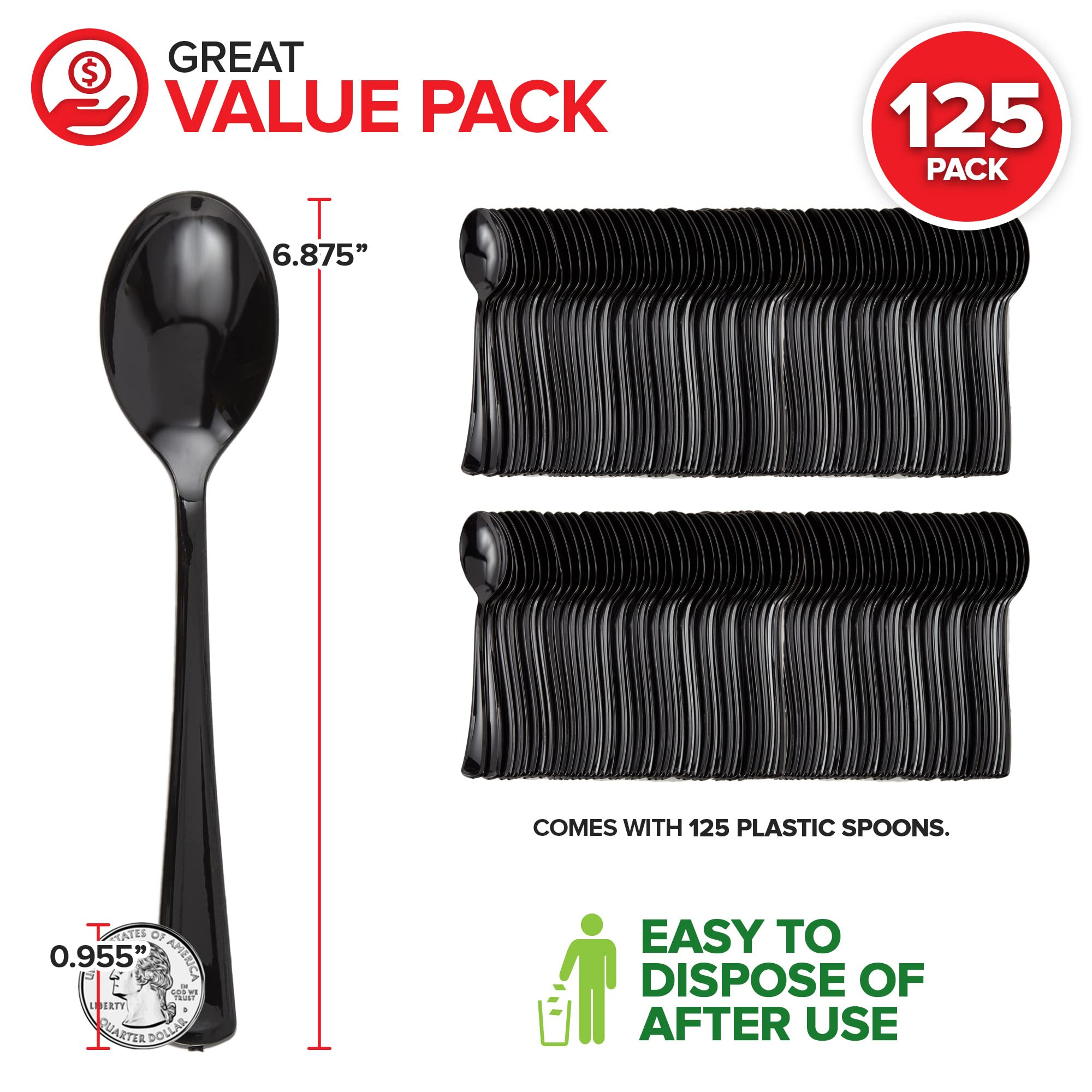 (125-Count) Plastic Spoons, Disposable Silverware For Dinner, Heavy Duty Utensils, Heavyweight Party Flatware, Bulk Cutlery In B