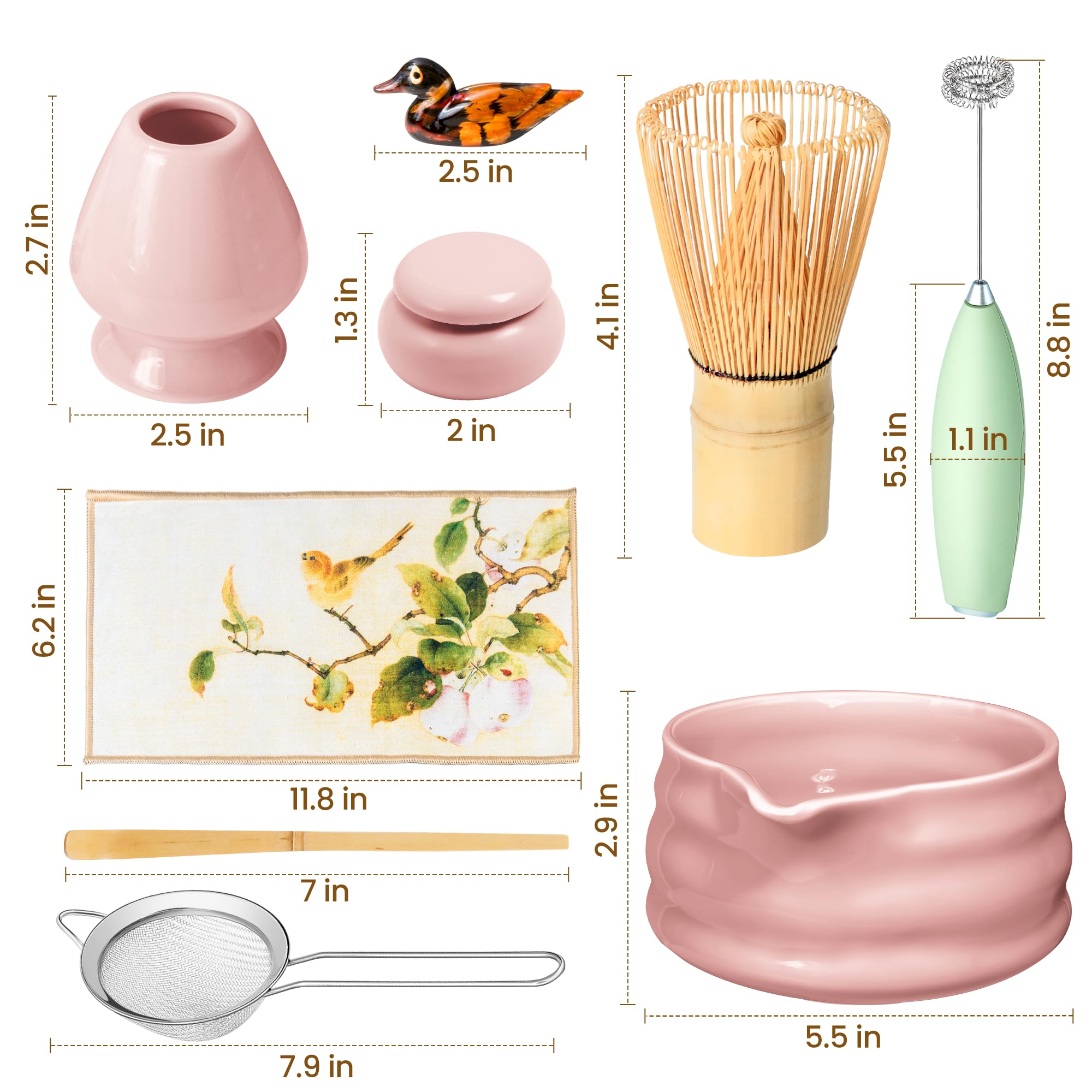 Matcha Whisk Set And Bowl, Matcha Making Kit Whisk, Bowl With Spout, Sifter, Ceramic Whisk Holder, Spoon Japanese Tea Powder Sta