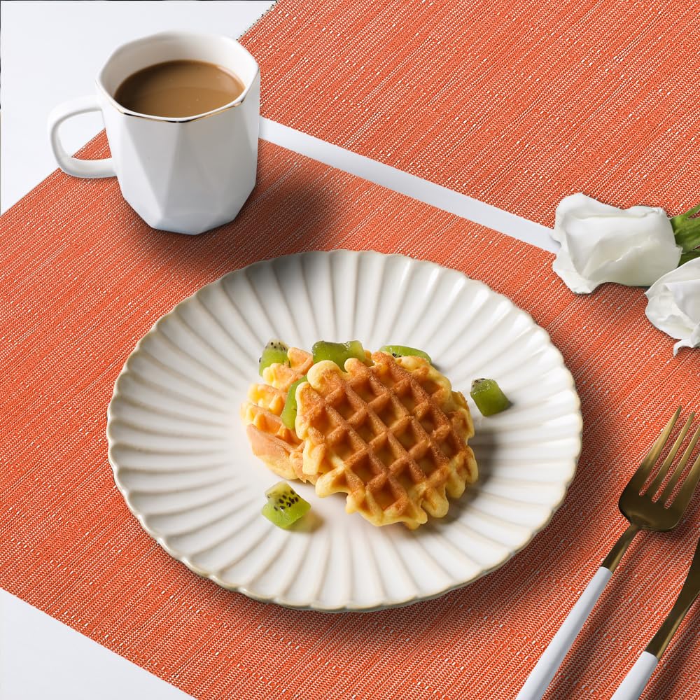 Homedge Pvc Placemat, 4 Pcs Of Non-Slip Heat Resistant Place Mats, Washable Vinyl Placemats, Orange