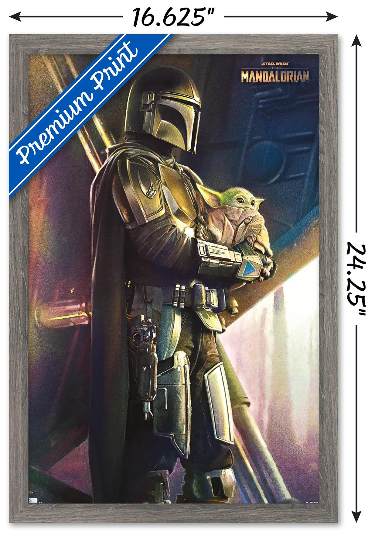 Trends International Star Wars: The Mandalorian - Held Wall Poster, 14.725'' X 22.375'', Barnwood Framed Version