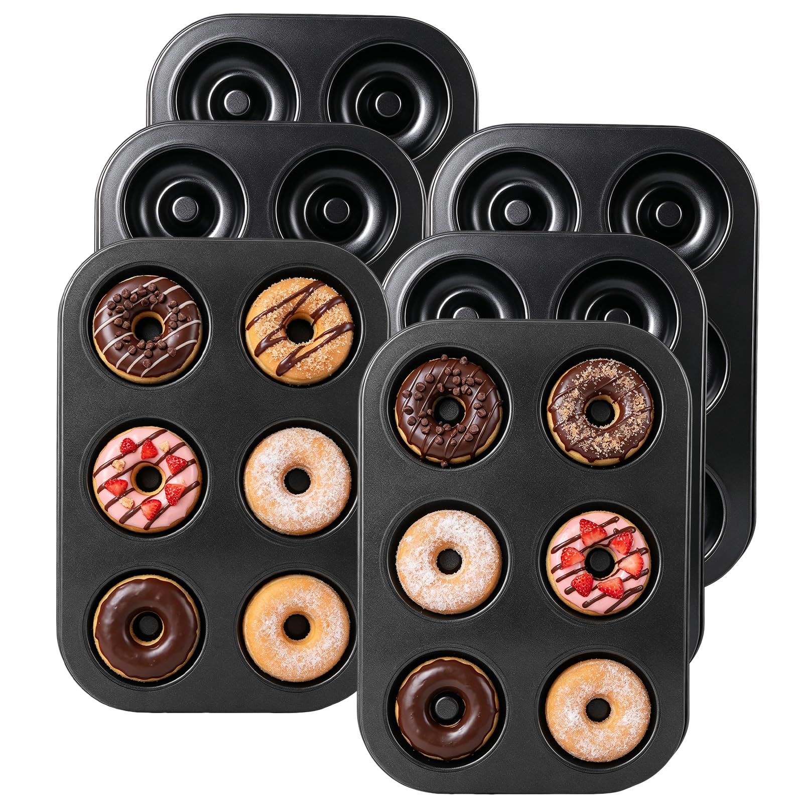 AZKEEGREY 6 Pack 6Cavity Nonstick Donut Mold, Carbon Steel Doughnut Pan