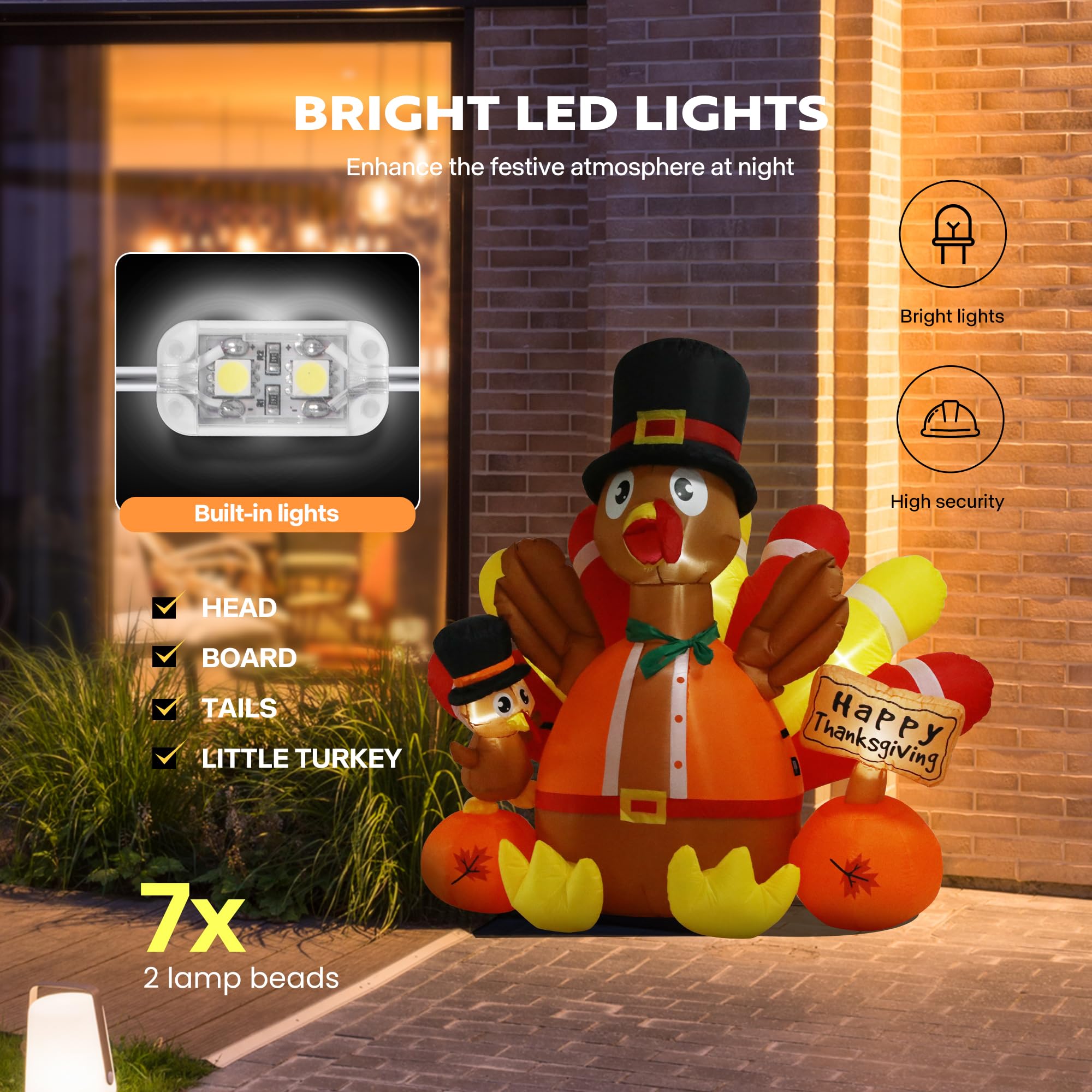 VIVOHOME 5ft Height Thanksgiving Inflatable LED Lighted Turkey with Pumpkins and Chick Blow up Outdoor Lawn Yard Decoration