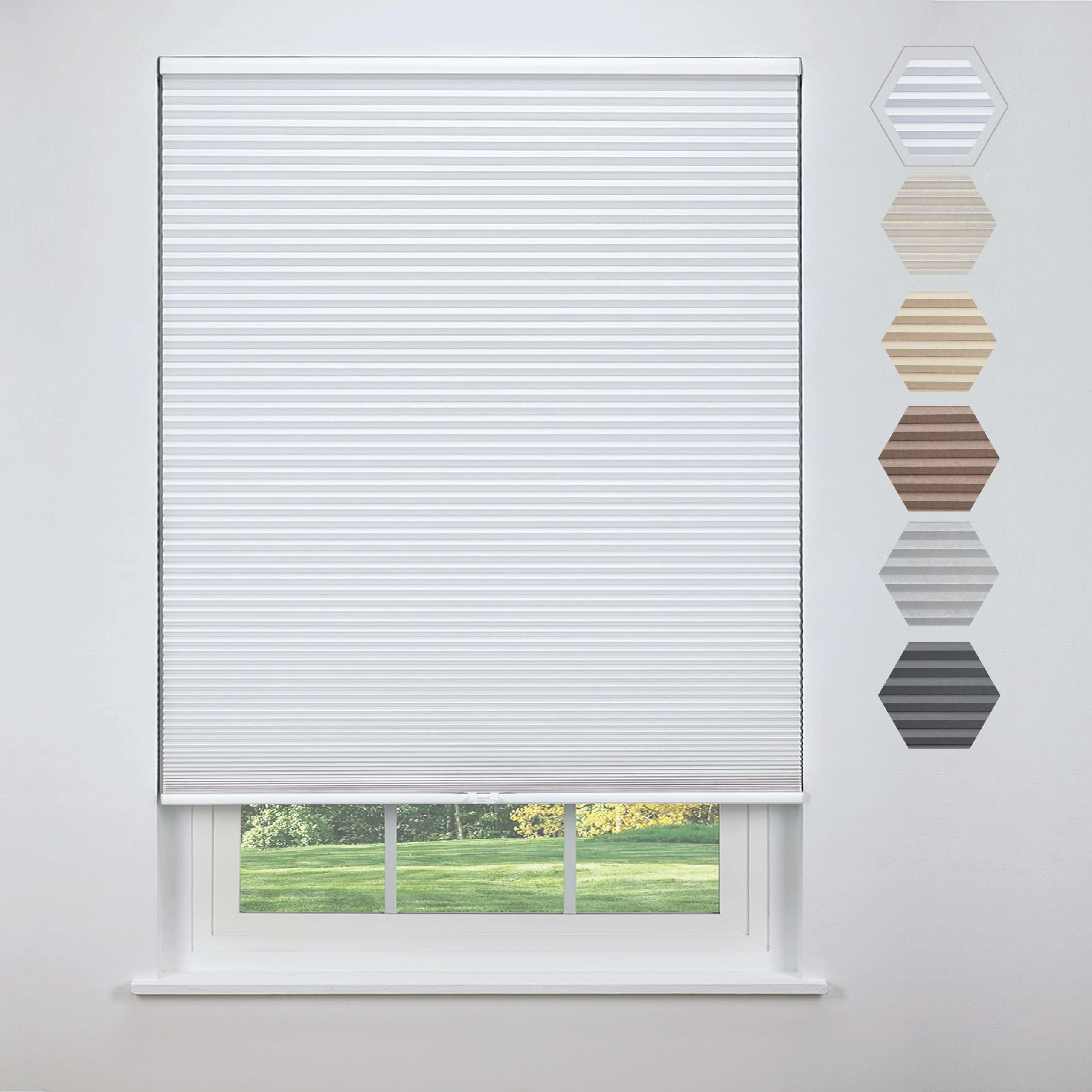 Linen Avenue Cordless Standard Blackout Cellular Shade 41 1/2 W x 48 H, White (Arrives 1/4  Narrower)