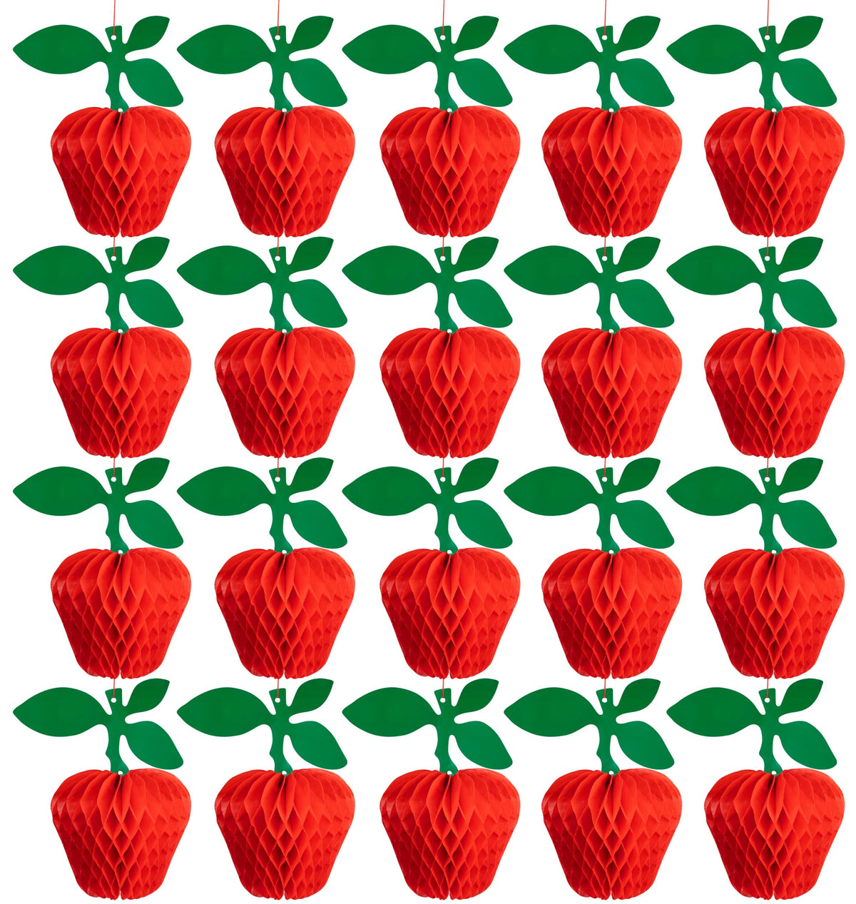 20Pcs Red Apple Tissue Honeycomb, Apple Shaped Honeycomb Tissue, Red Plastic Paper Apple Decorations For Back To School First Da
