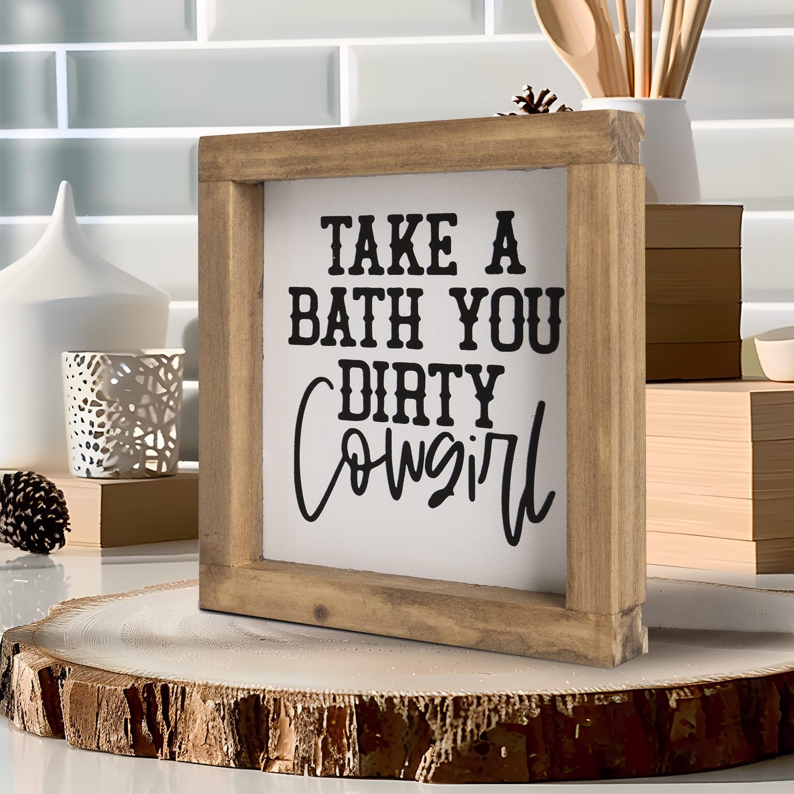 flangairy Western Bathroom Decor Southwestern Cowboy Wall Art Take A Bath You Dirty Cowgirl Wooden Restroom Signs Country Shelf