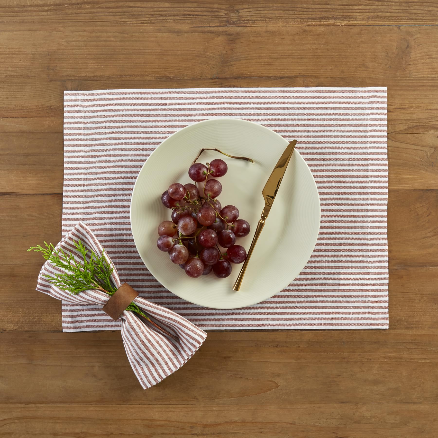 Solino Home Stripe Linen Dinner Napkins 20 X 20 Inch - 100% Pure Linen Cinnamon And White Cloth Napkins Set Of 4 For Spring - Na