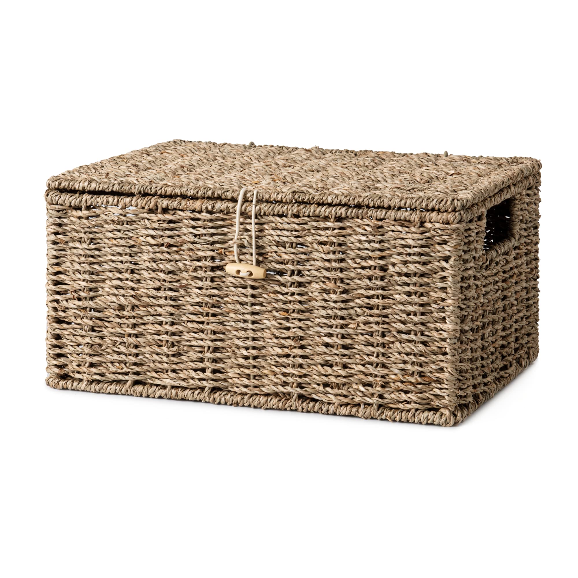 Storageworks Seagrass Wicker Baskets For Organizing, Medium Wicker Basket With Lid, Decorative Basket With Built-In Handles, Tow