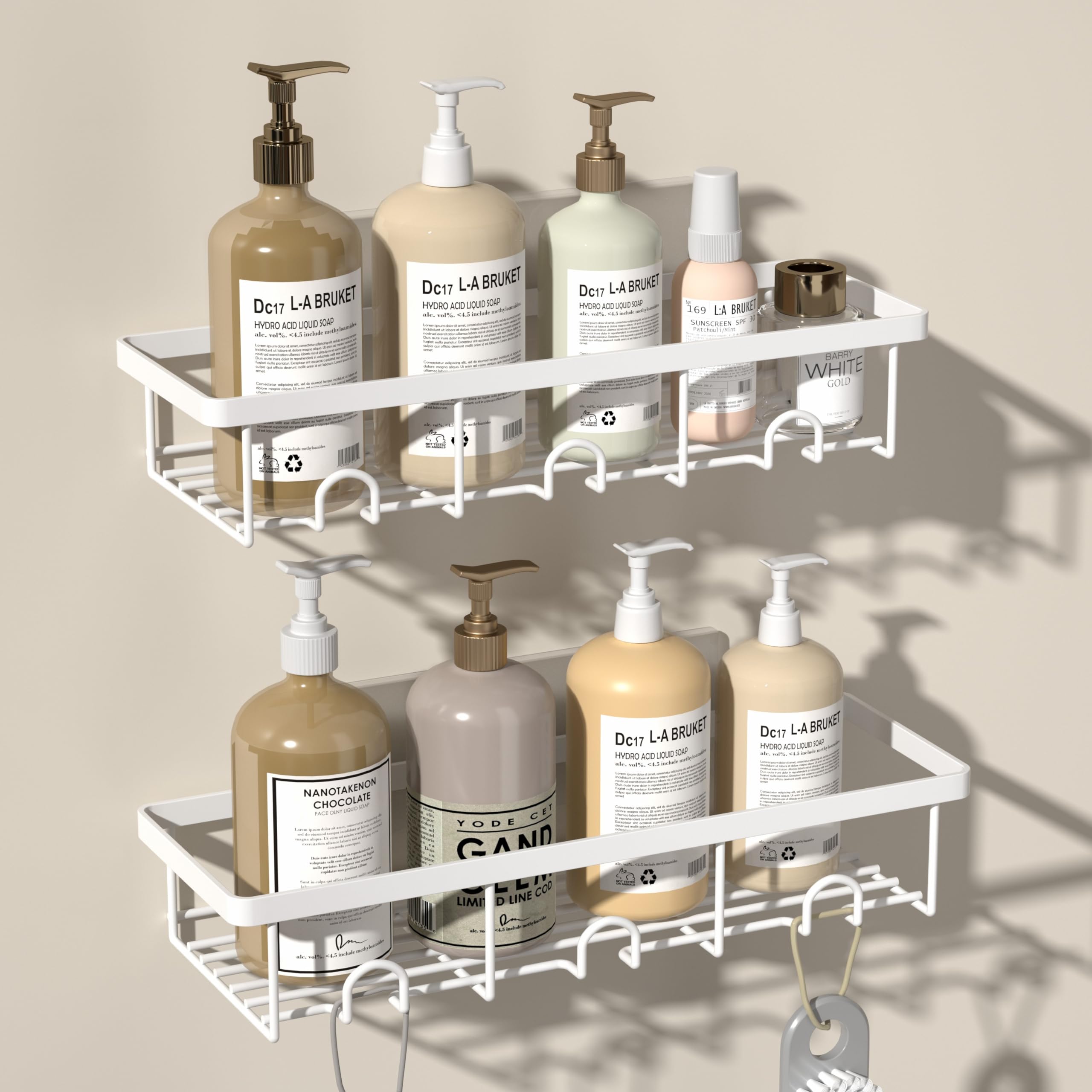 White Shower Caddy Organizer, 2 Pack Adhesive Shampoo Holder Basket Shelves for Storage and Organization, Wall Suction Bath Bath