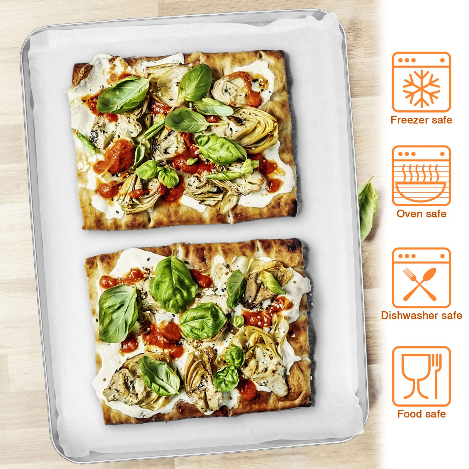 E-Far Baking Cookie Sheet Set Of 2, 16   X12    Stainless Steel Baking Sheet Pan With 50 Parchment Paper, Rectangle Baking Tray