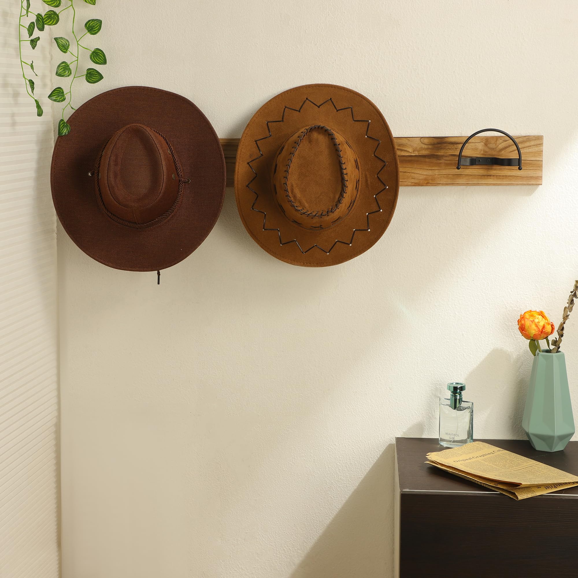 Taozun Cowboy Hat Rack - 4 Pack Wall Mount Black Hat Hooks for Display, Model TH012