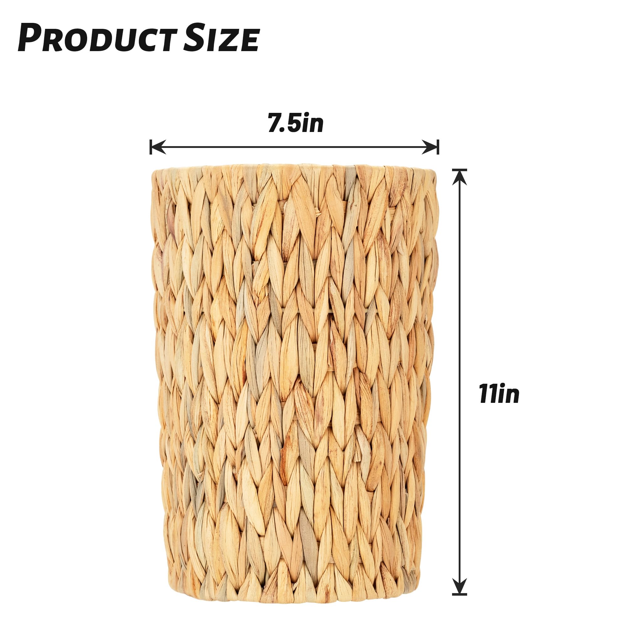 Wicker Trash Can, Bathroom Trash Can, Wicker Trash Can With Built-In Handle?Handwoven Water Hyacinth Trash, Living Room, Office,