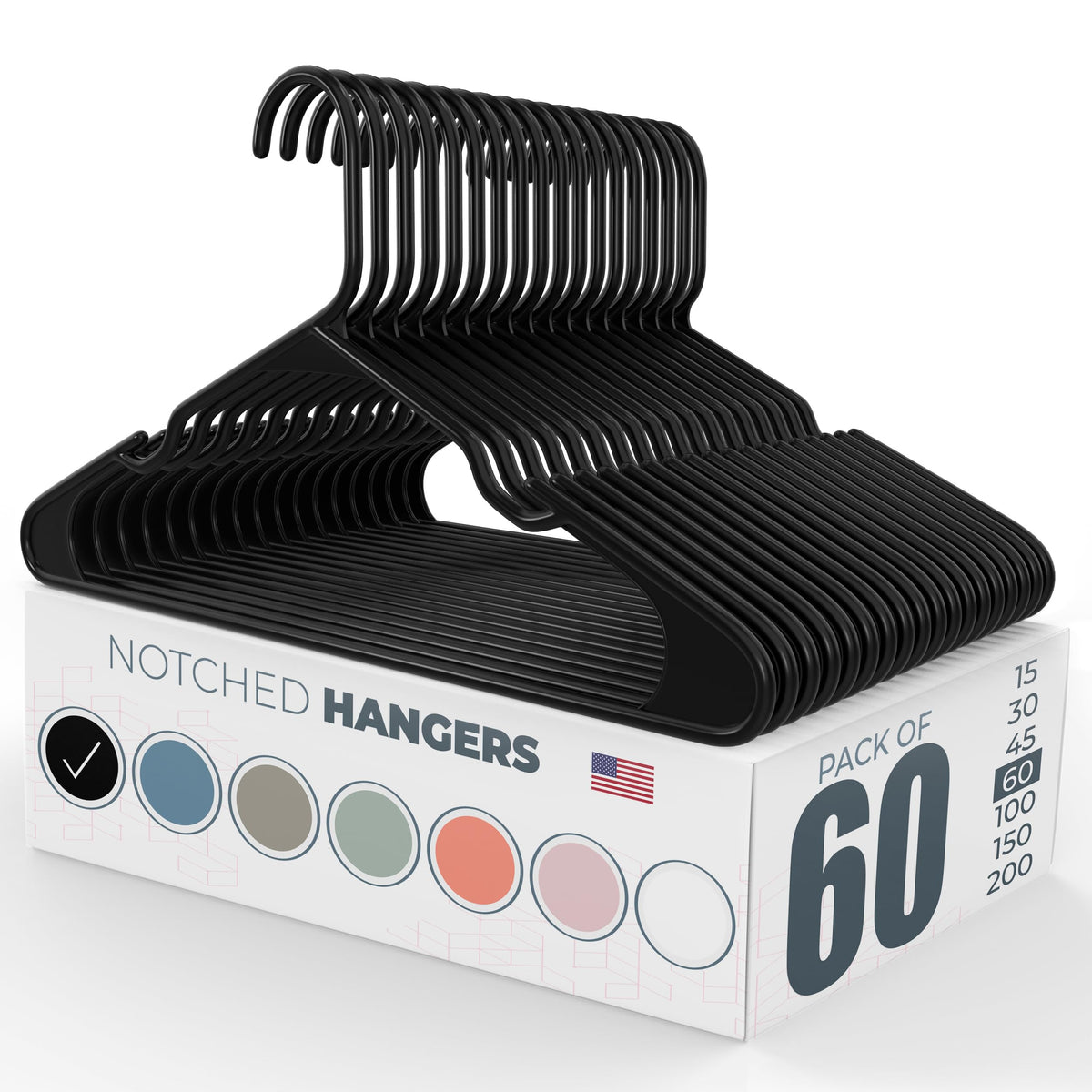 60Pk Made In Usa Plastic Clothes Hangers Bulk | 20 30 50 100 Pack Available | Laundry Clothes Hanger | Coat Hangers Plastic | He