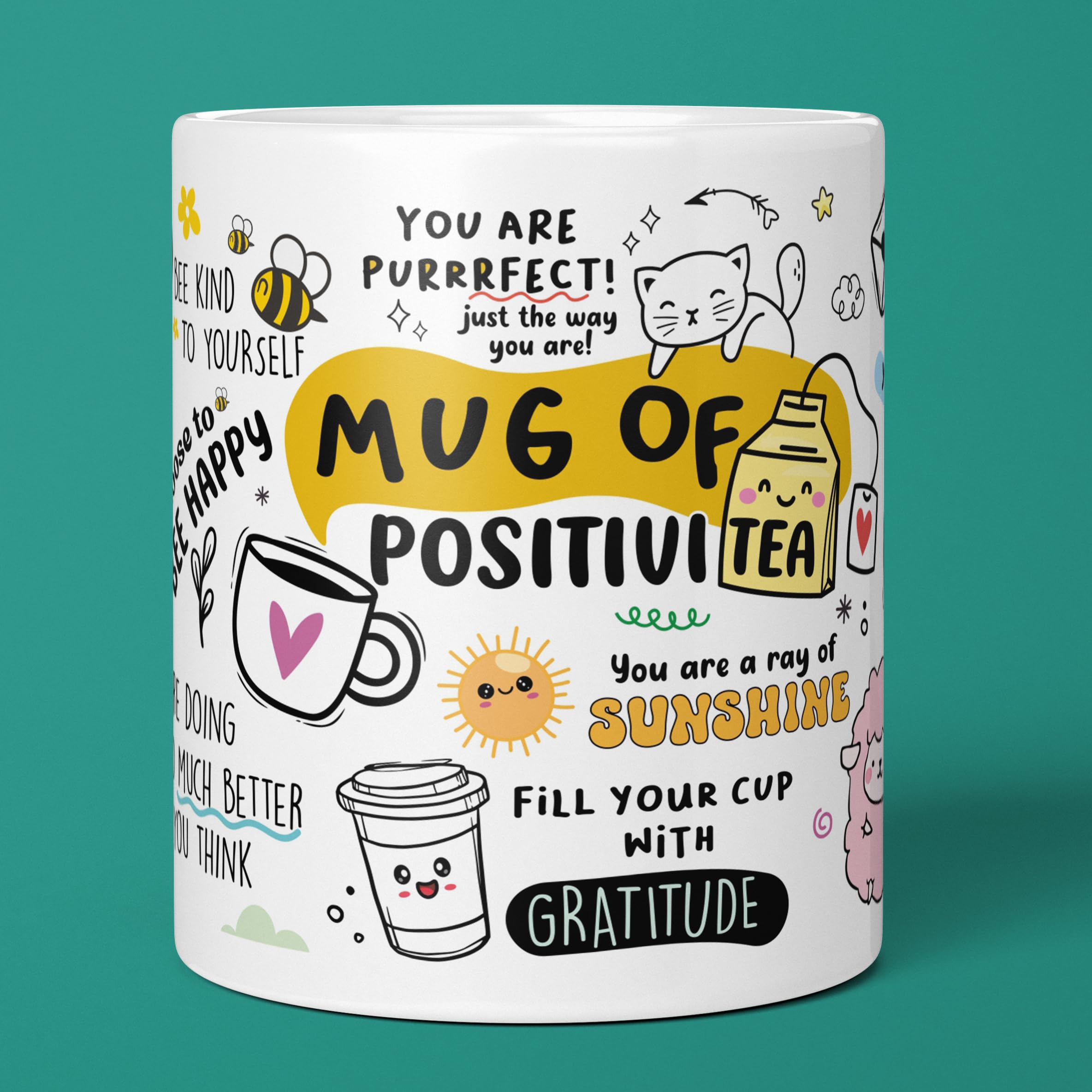 Visibee Mug Of Positivity  Motivational Coffee Mug 330Ml, Positivity Gifts For Men, Women, Boss, Coworkers  White Ceramic With U