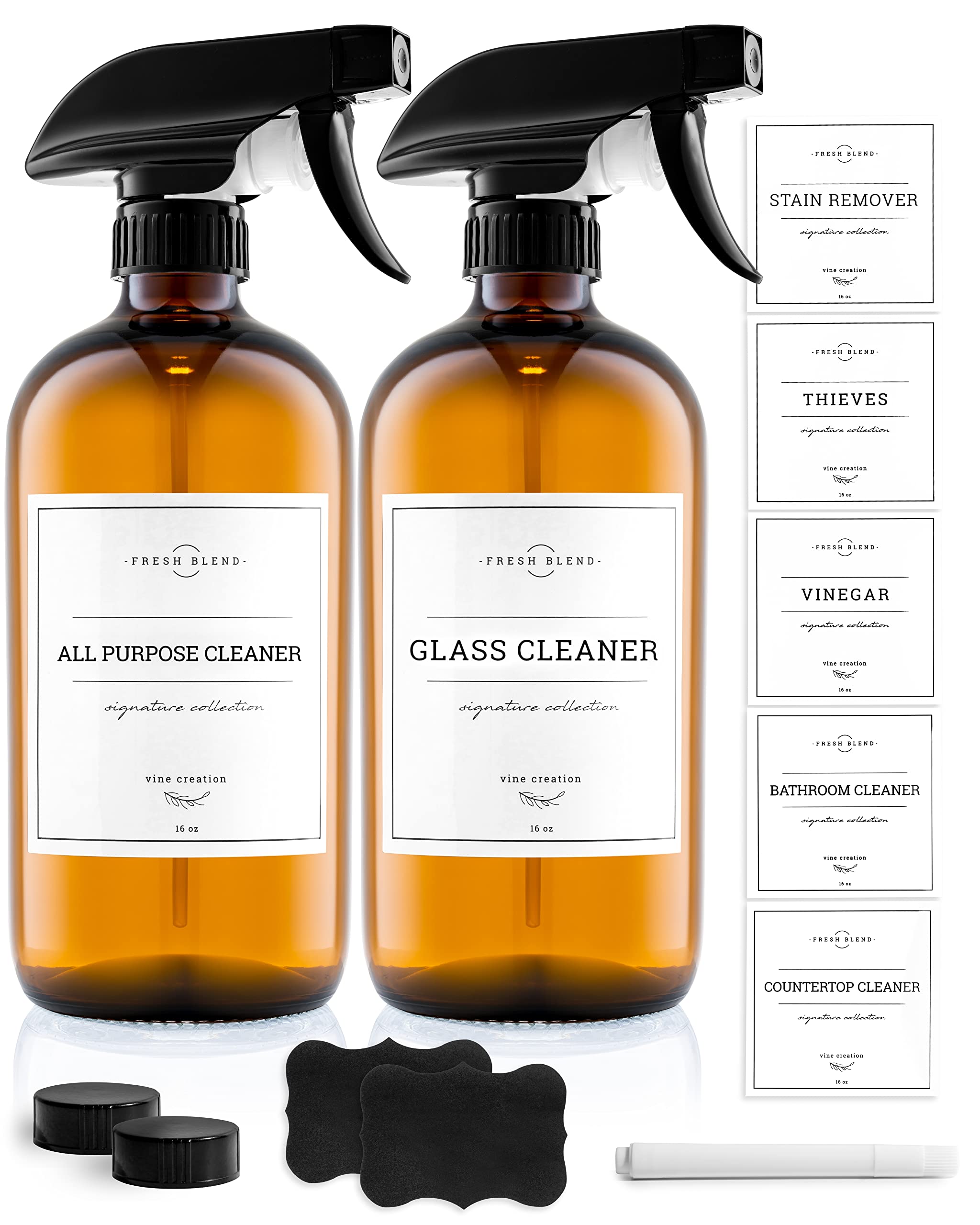 Vine Creations Amber Glass Spray Bottles, 2 Pack Glass Spray Bottles For Cleaning Solutions, 16 Oz Spray Bottle For Cleaning, Mi