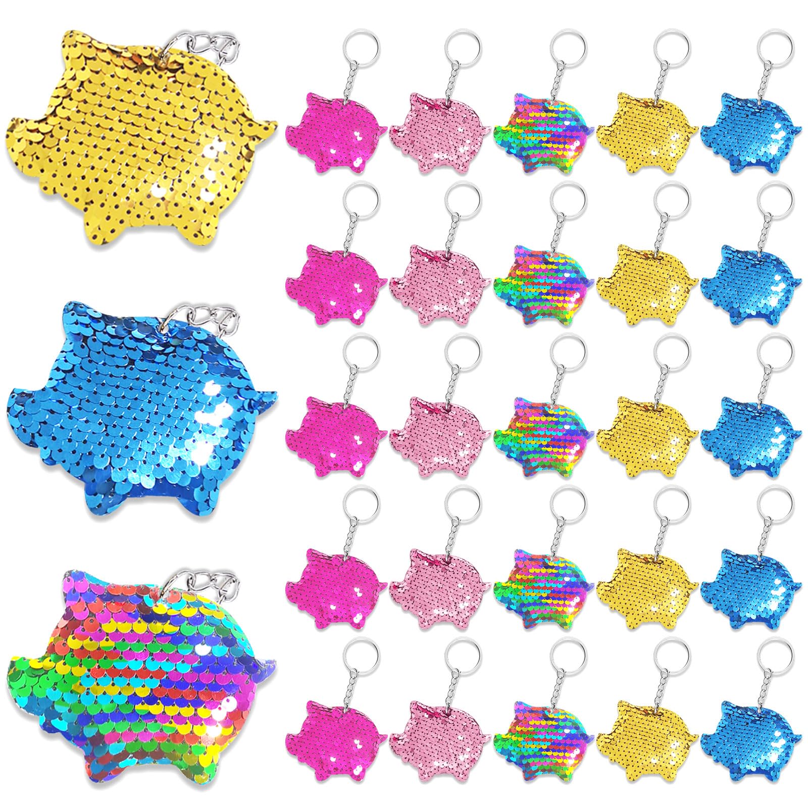 CiciBear 25 Pack Pig Sequin Keychains for Farm Animal Party Favors, Kids and Adults Birthday Gift, Baby Shower, Party, 5 Colors