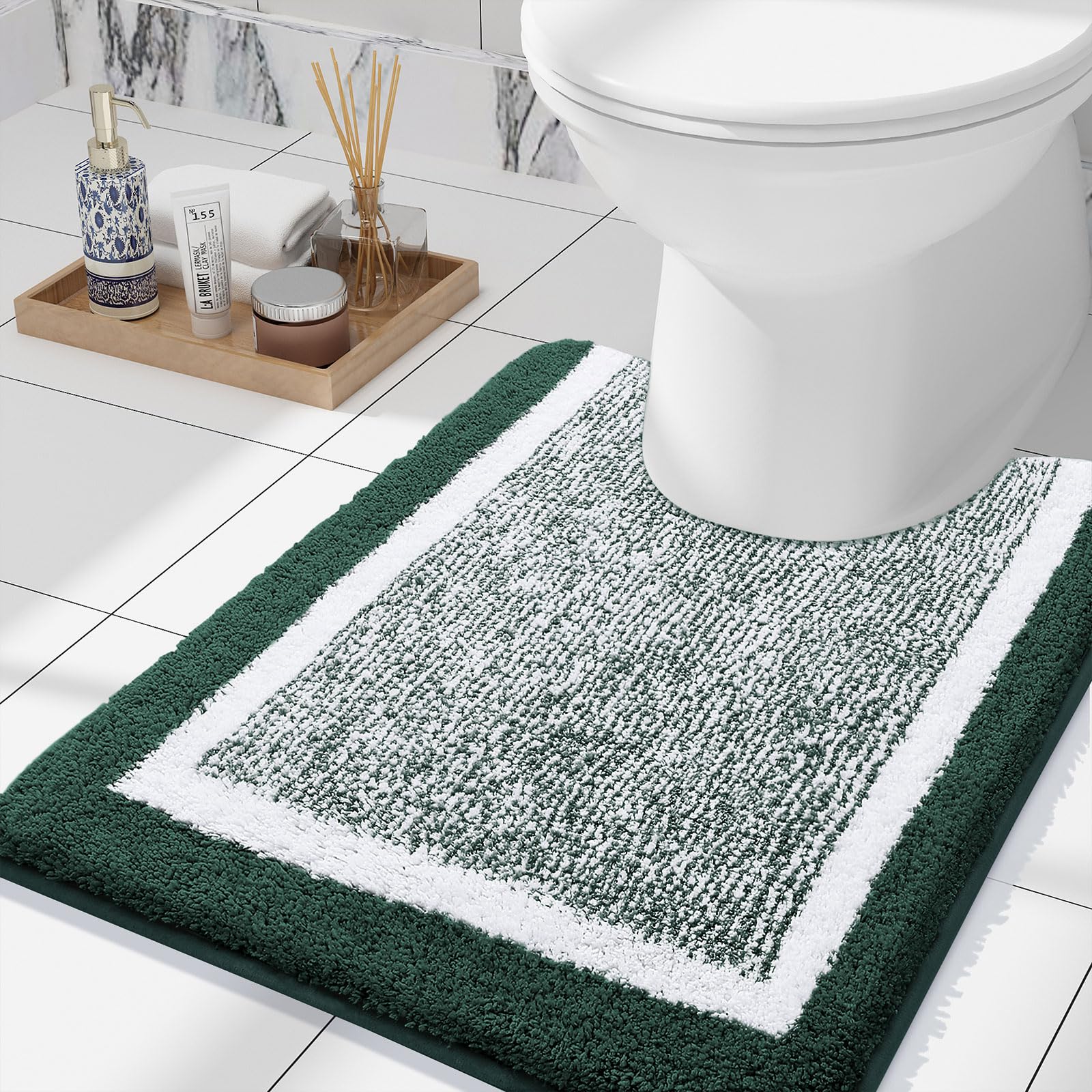 Olanly Luxury Toilet Rugs U-Shaped 24X20, Extra Soft And Absorbent Microfiber Bathroom Rugs, Non-Slip Toilet Bath Mat, Machine W