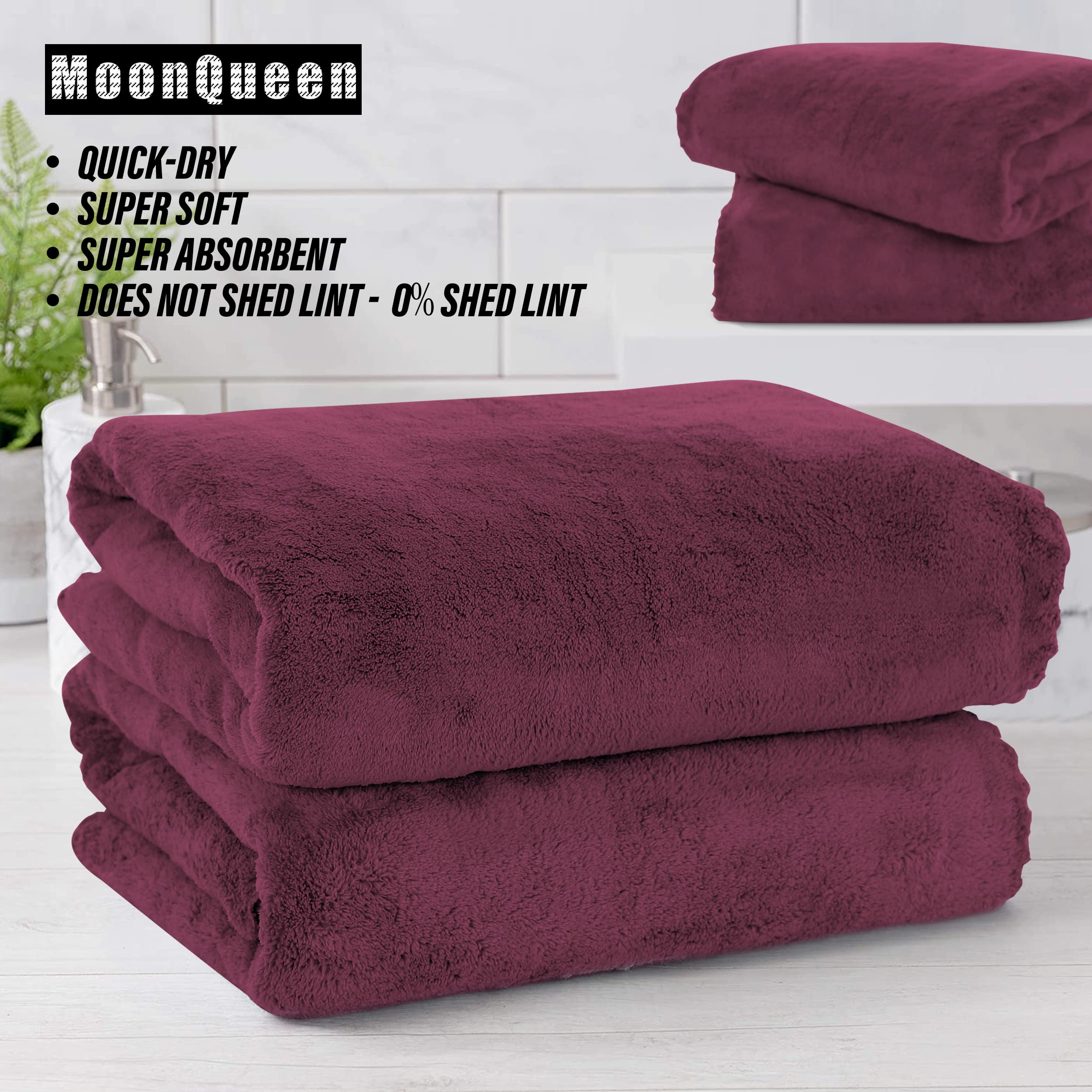 MOONQUEEN 2 Pack Premium Bath Towel Set - Quick Drying - Microfiber Coral Velvet Highly Absorbent Towels - Multipurpose Use as Bath Fitness  Bathroom  Shower  Sports  Yoga Towel (Burgundy)