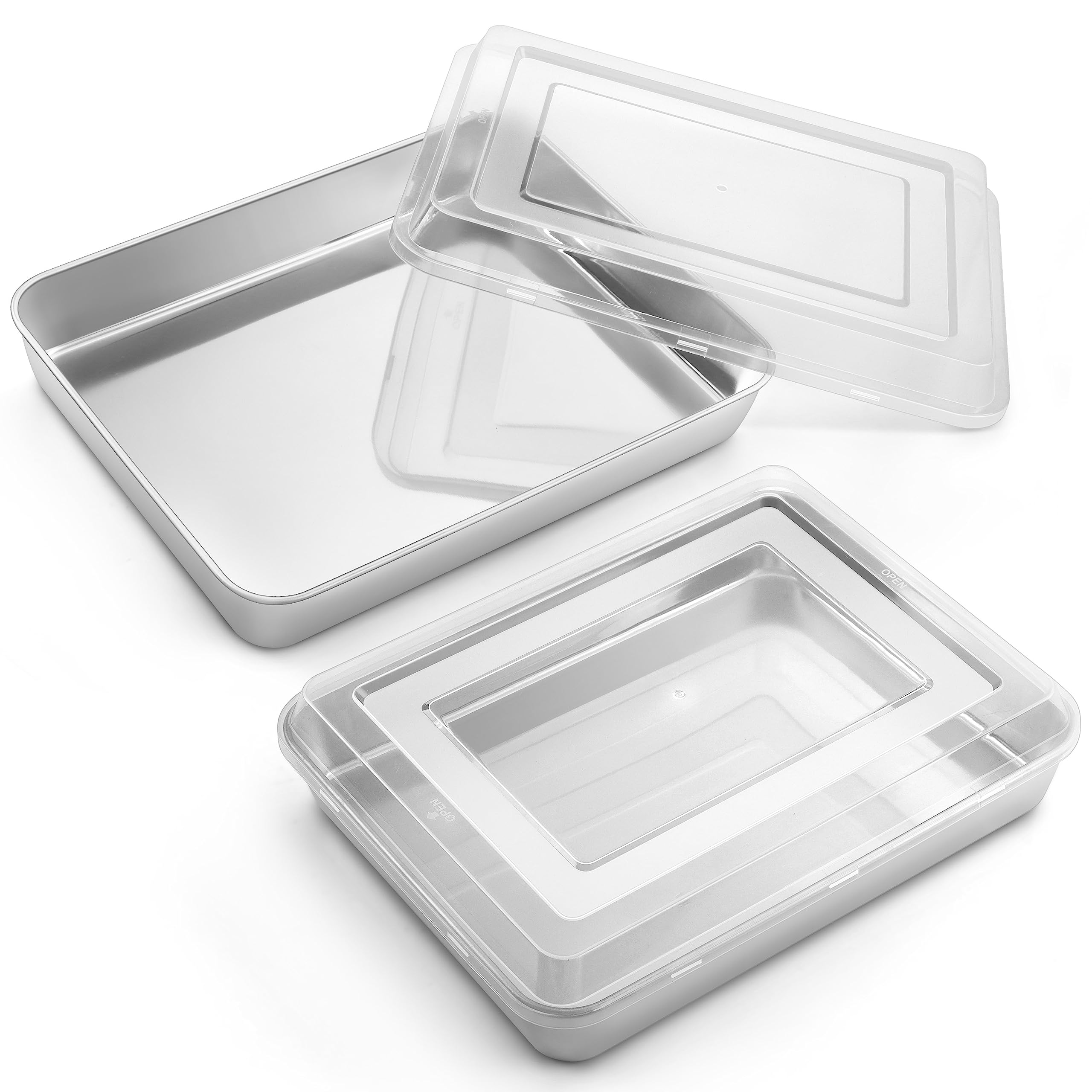 Onader 9 x 12 x 2 Inch Baking Pan with Lid 2 Pack Stainless Steel Lasagna Rectangular Cake Pan