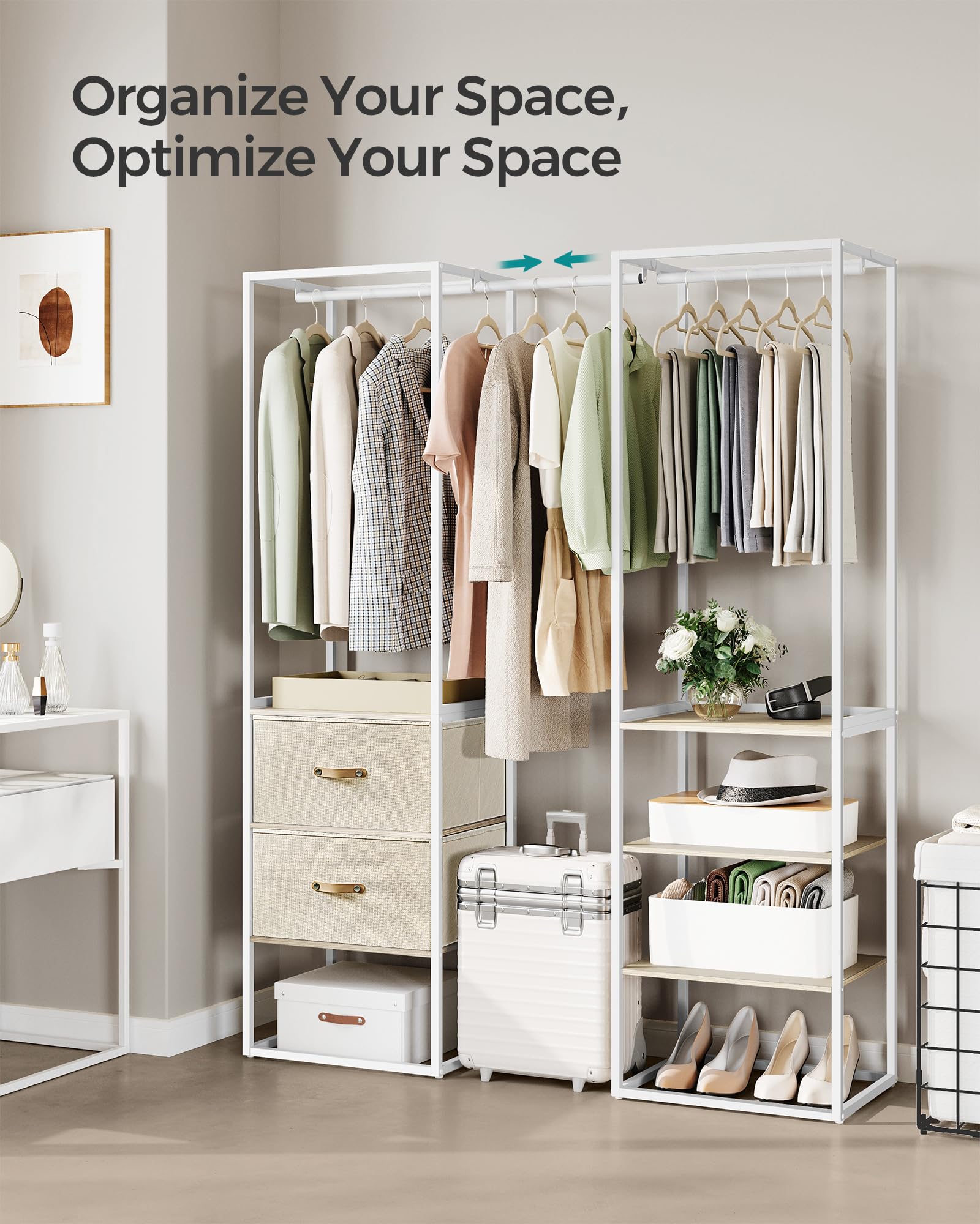 Songmics Clothes Rack, 70.9 Inch Wardrobe Freestanding Closet, Heavy Duty Garment Rack With 1 Extendable Hanging Rod, 2 Drawers