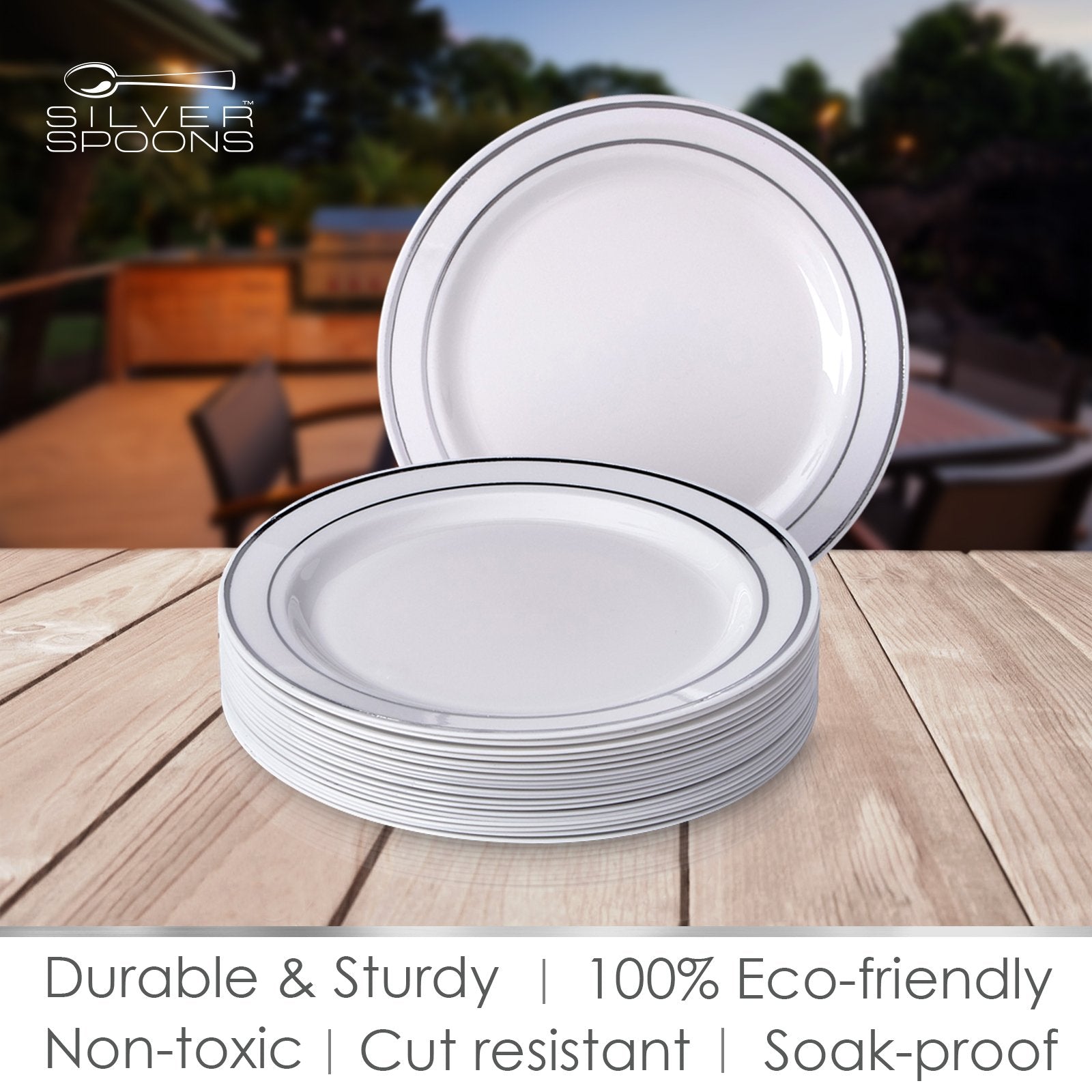 Silver Spoons DISPOSABLE DINNERWARE SET  10 Salad Plates (Silver Glare  7.5')
