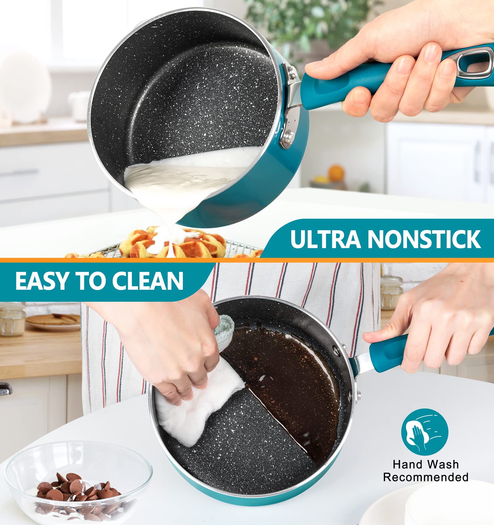 Michelangelo Sauce Pan Sets, Enamel Sauce Pan With Lid, 1Qt & 2Qt & 3Qt Saucepans With Lids, Nonstick Saucepan Set, Small Pot Wi