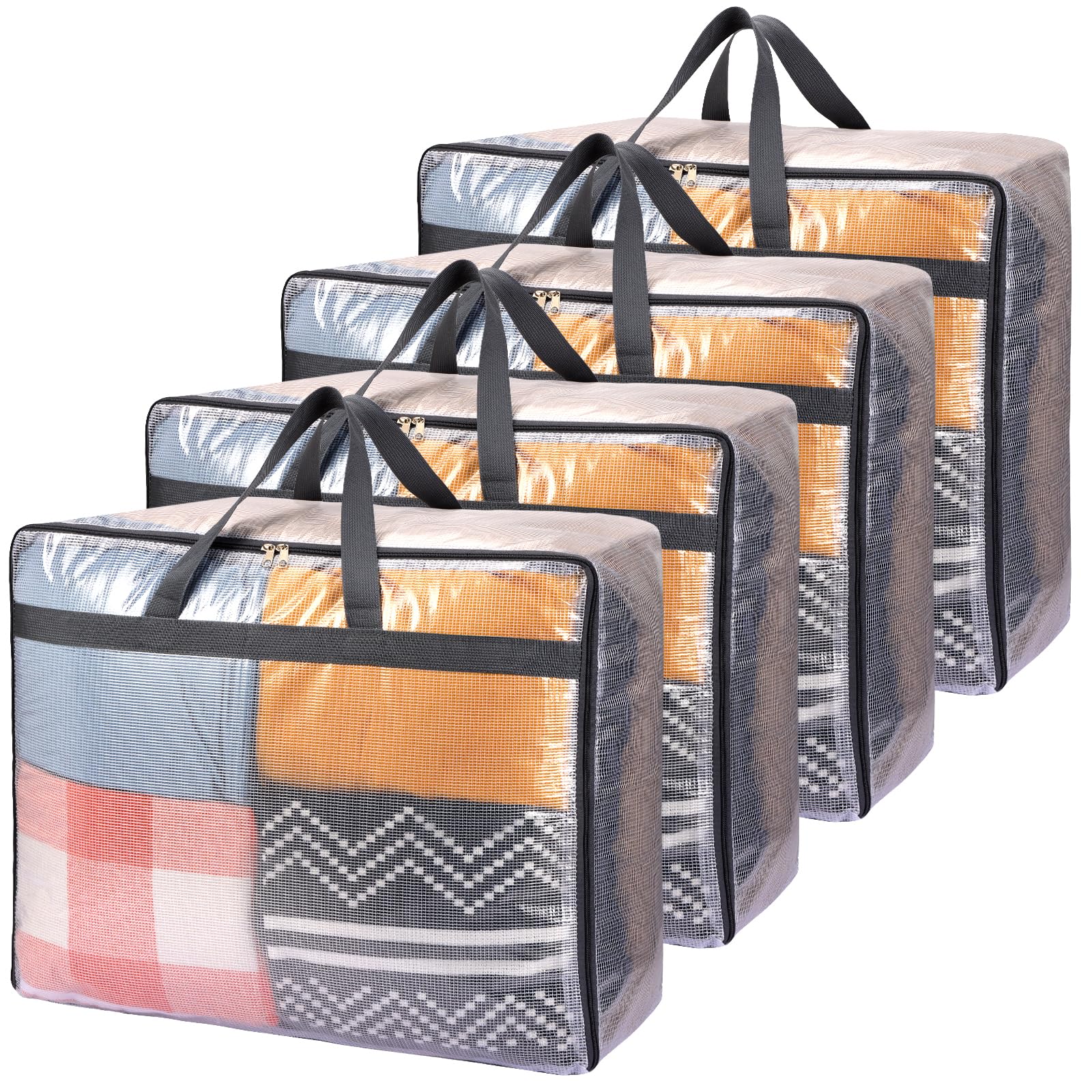 Fixwal 4 Pack Blanket Storage Bags, 75l Extra Large XL Clear Storage Bags with Zipper, Zippered Storage Bags for Blankets, Quilt