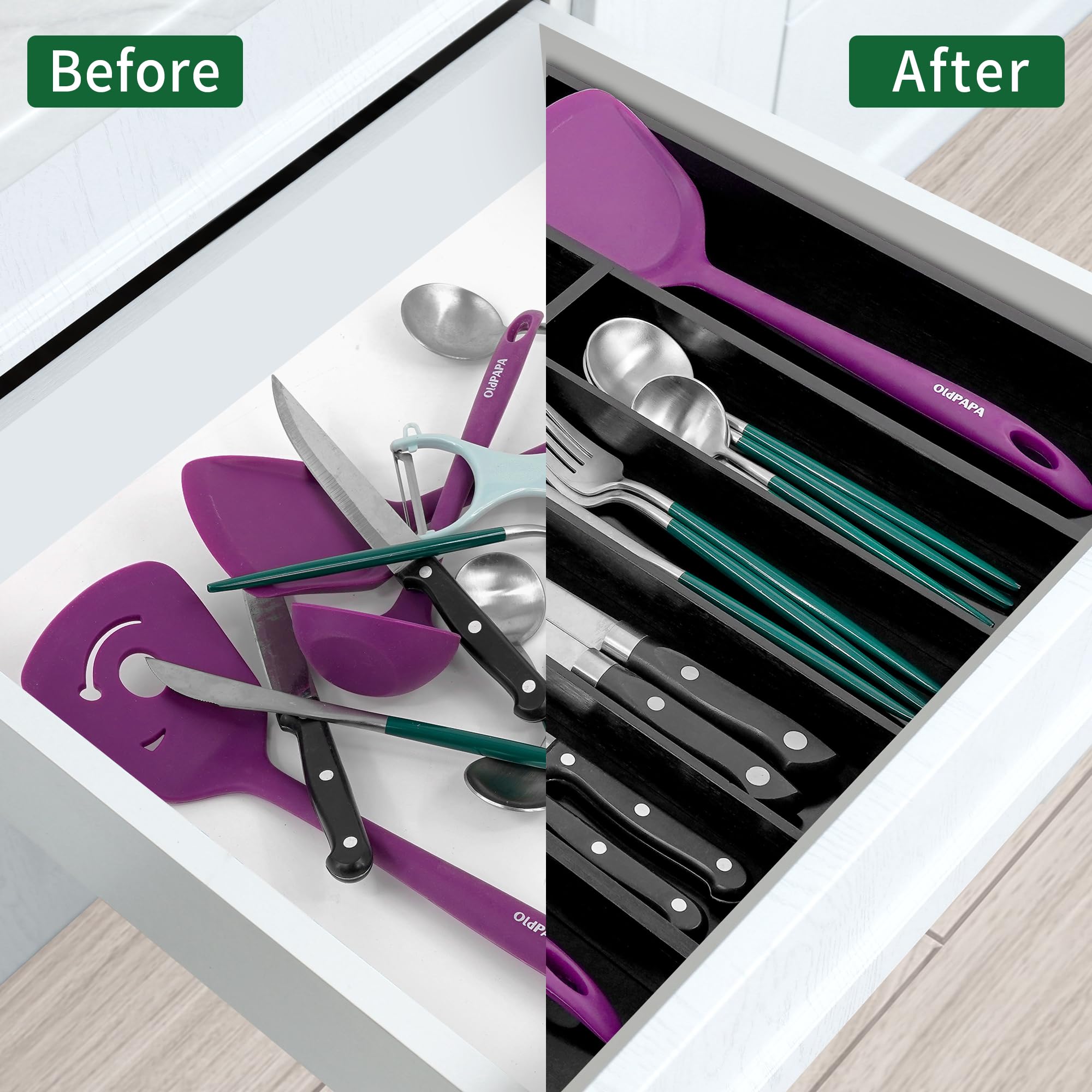 Utoplike Bamboo Silverware Drawer Organizer  Expandable Kitchen Utensils Drawer Organiser  Cutlery Tray Dividers  Flatware Caddy Drawer Insert  Office Supplies  Black 5-7 Slot