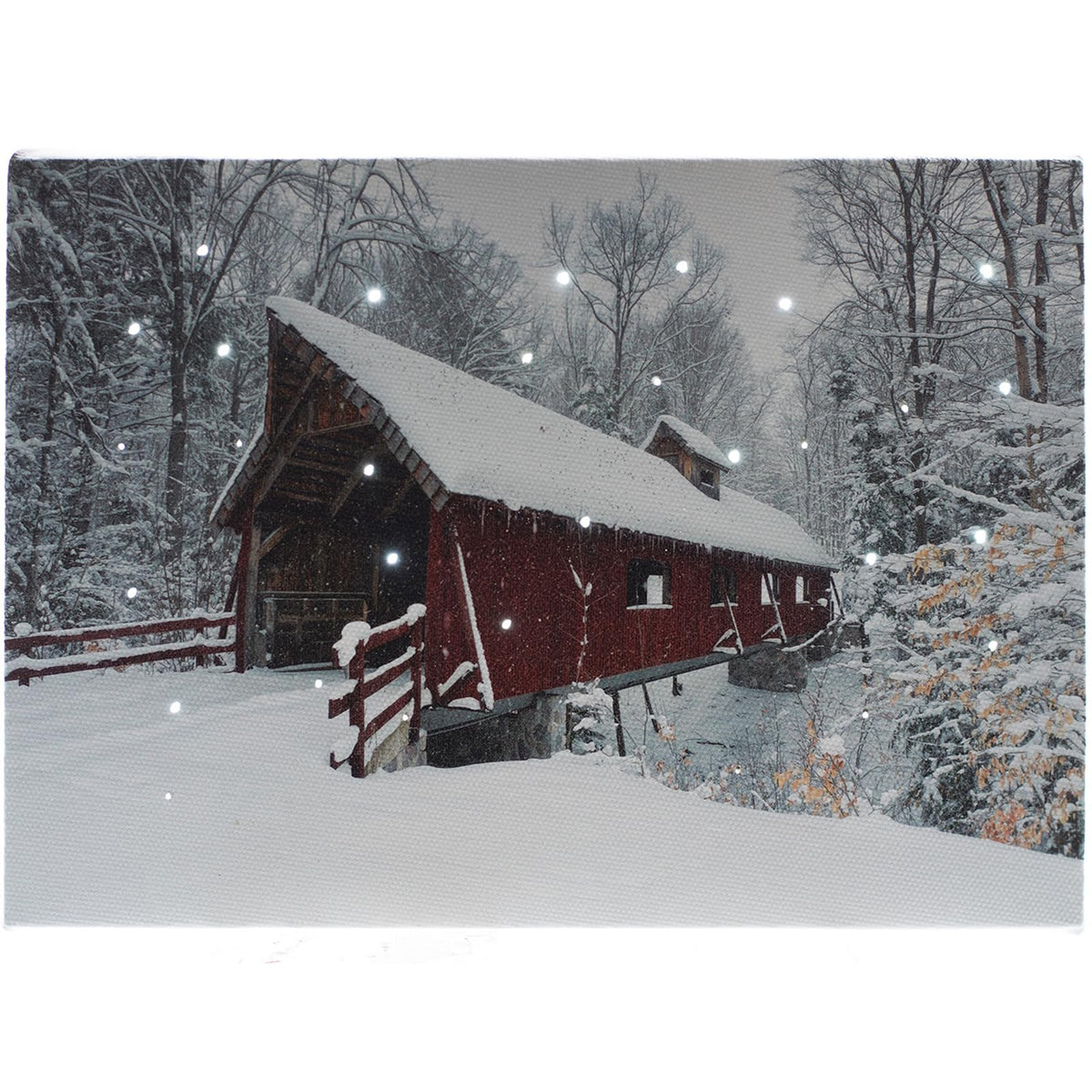Led Lighted Canvas Tabletop Decor Mdf Framed Canvas Pictures With Timer, Light Up Snowy Winter Scene Print With Optic-Fiber Ligh
