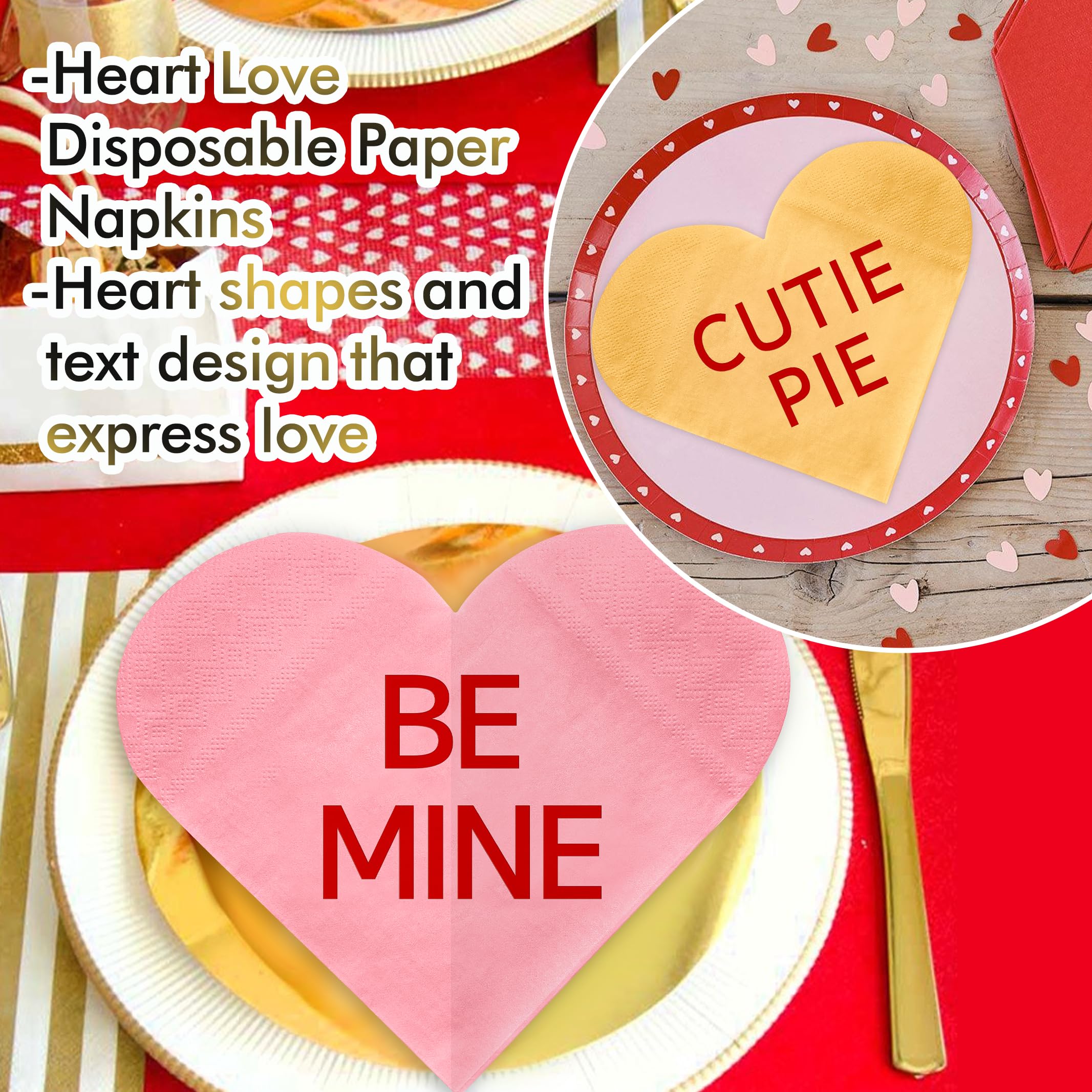 300 Pieces Valentine'S Day Heart Napkins Conversation Heart Napkins Disposable Heart Shaped Paper Napkins Heart Beverage Napkins