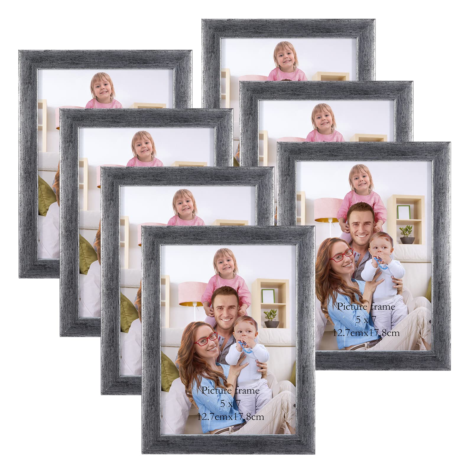 Giftgarden 5x7 Picture Frame Antique Silver 7 Pack, 5    by 7    Distressed Silver Photo Frames Rustic for Wall or Tabletop
