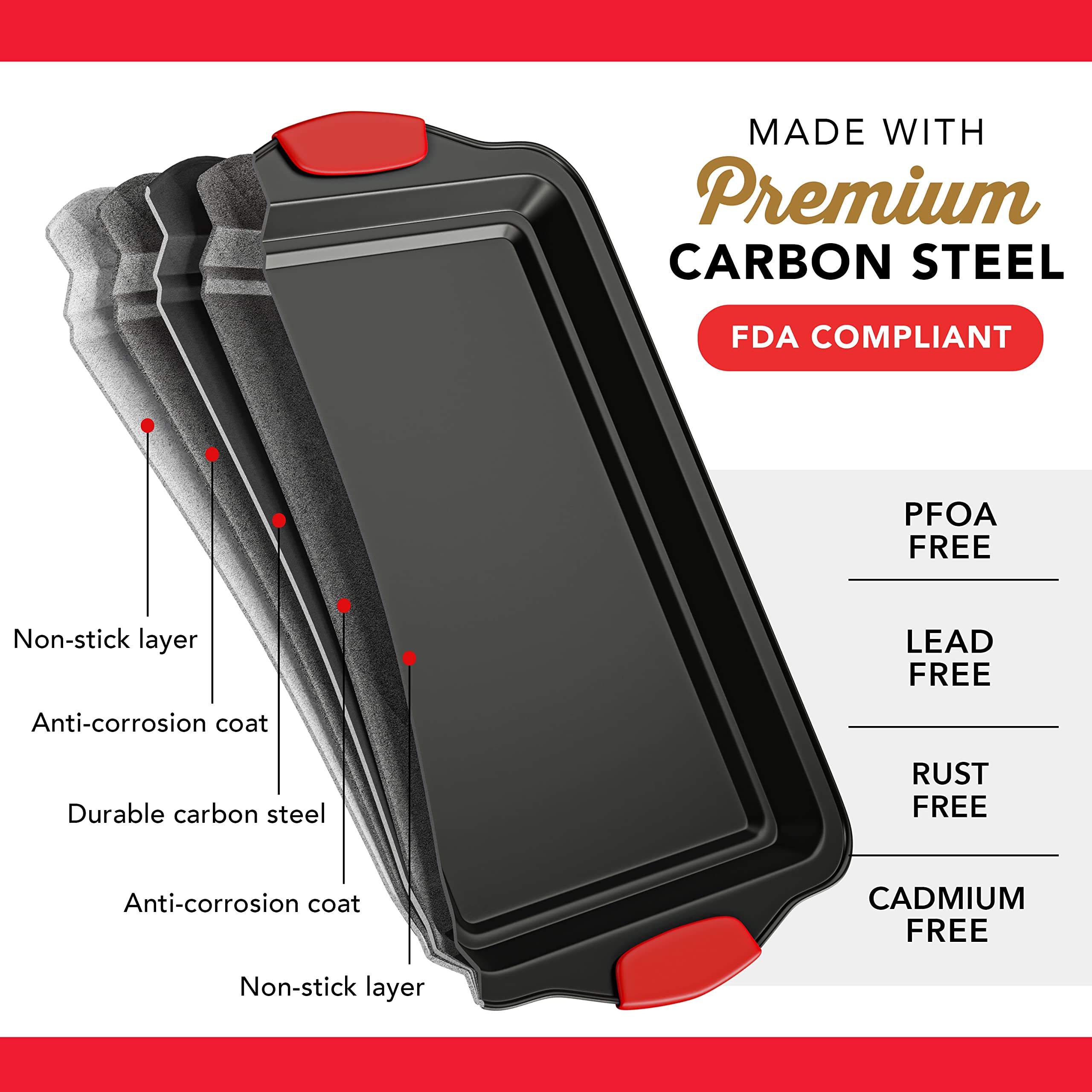 Baking Sheet Set  2-Piece Large Cookie Sheet Set with Silicone Handles  Steel Baking Pan  Baking Sheets for Oven  BPA Free Cookie Sheets for Baking Nonstick Set  Half Sheet Pans  Black Baking Tray