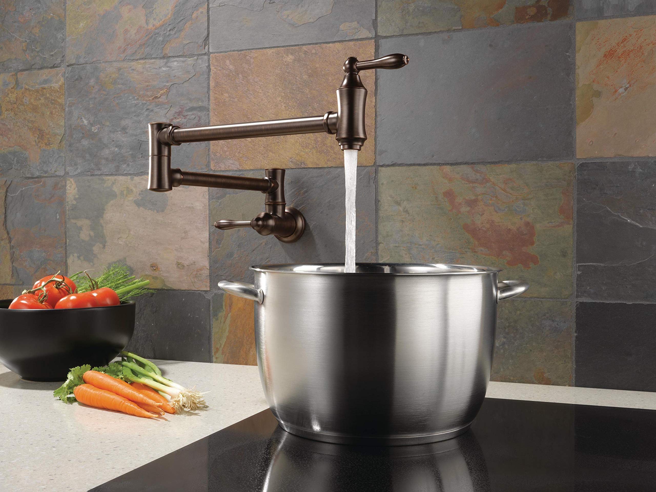 Delta Faucet Traditional Oil Rubbed Bronze Pot Filler Faucet  Delta Pot Filler Oil Rubbed Bronze  Farmhouse Pot Filler Faucet Wall Mount  Potfiller  Brass Construction  Venetian Bronze 1177LF-RB